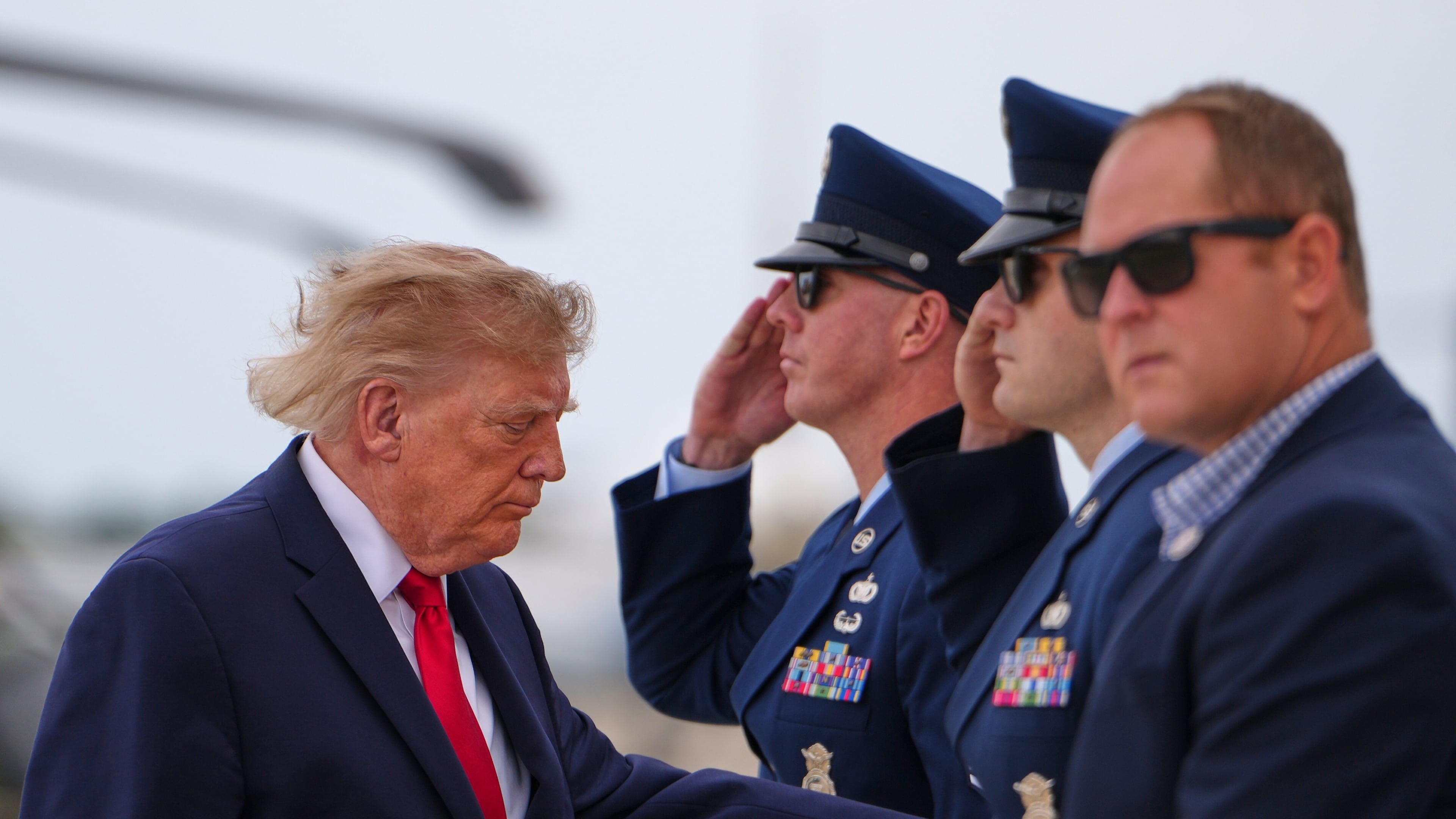 President Donald Trump boards Air Force One, Saturday, Sept. 26, 2026, at Joint Base Andrews, Md. (AP Photo/Julia Demaree Nikhinson)