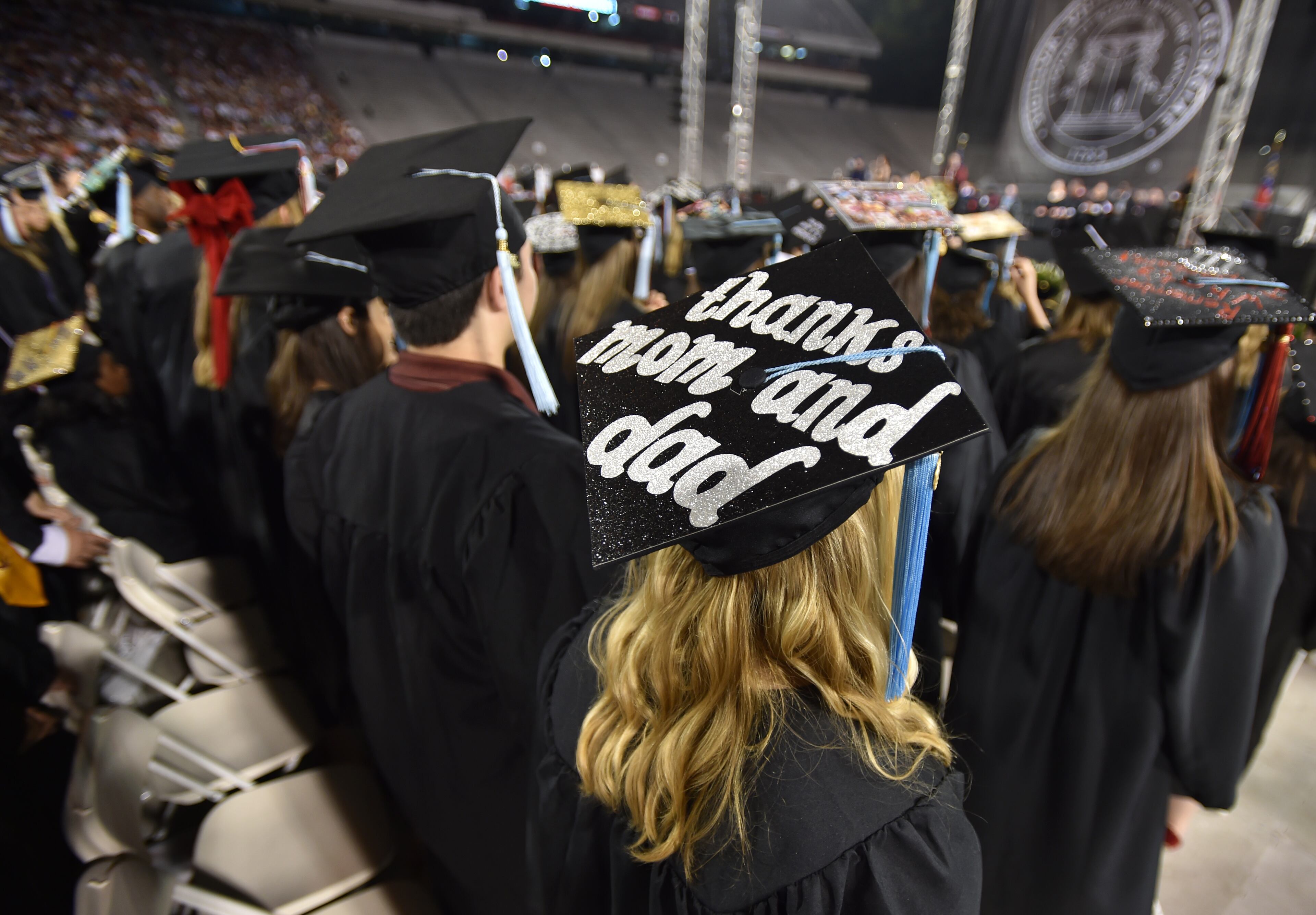 University of Georgia undergraduate commencement at Sanford Stadium Friday May 8, 2015. Almost 4500 undergraduates had their degrees conferred during the ceremony. BRANT SANDERLIN/BSANDERLIN@AJC.COM