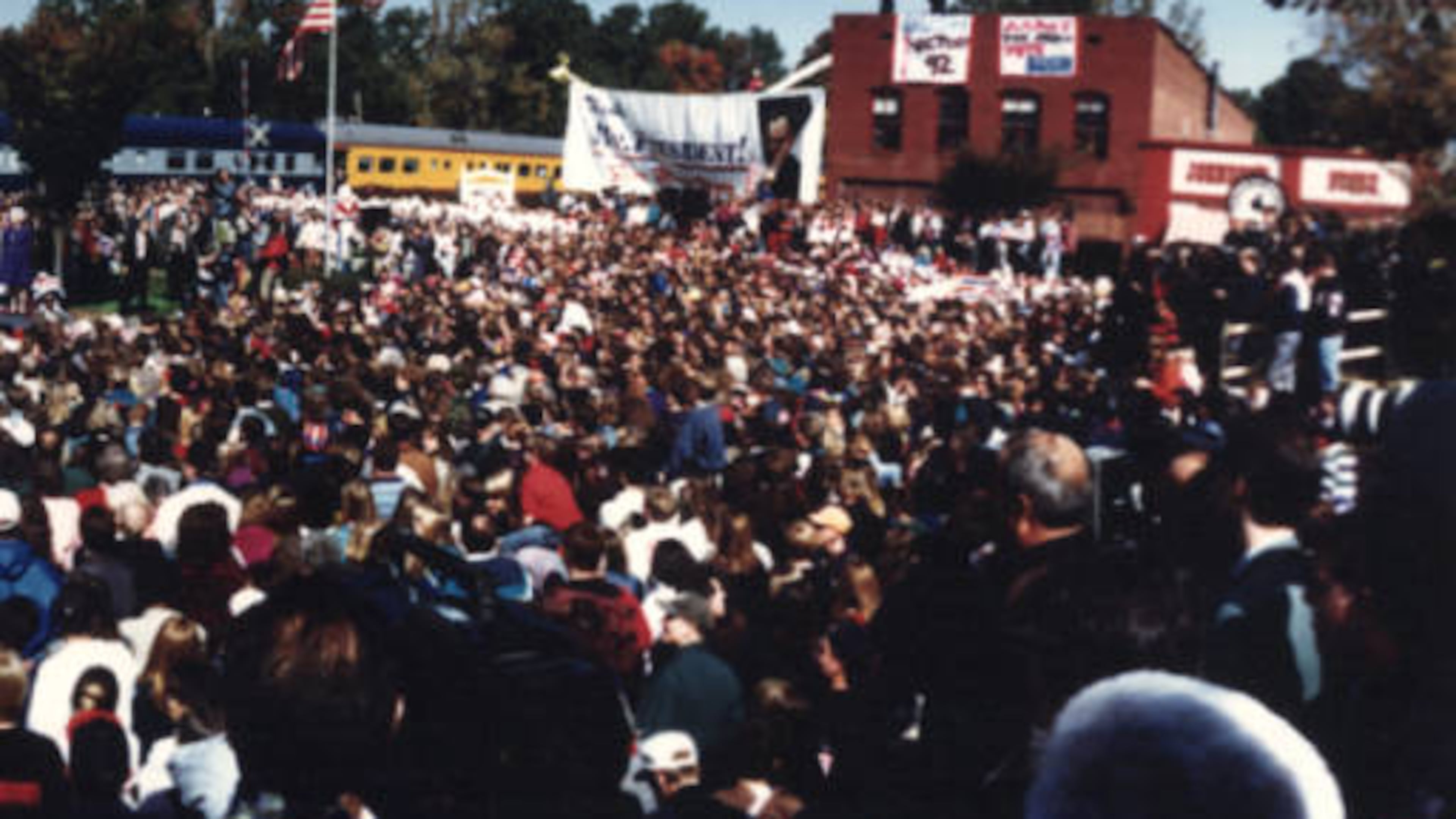 A large crowd turned out in Norcross in October 1992 to see President Bush on his Whistle Stop Train Tour as it proceeded to Gainesville. (AJC File)