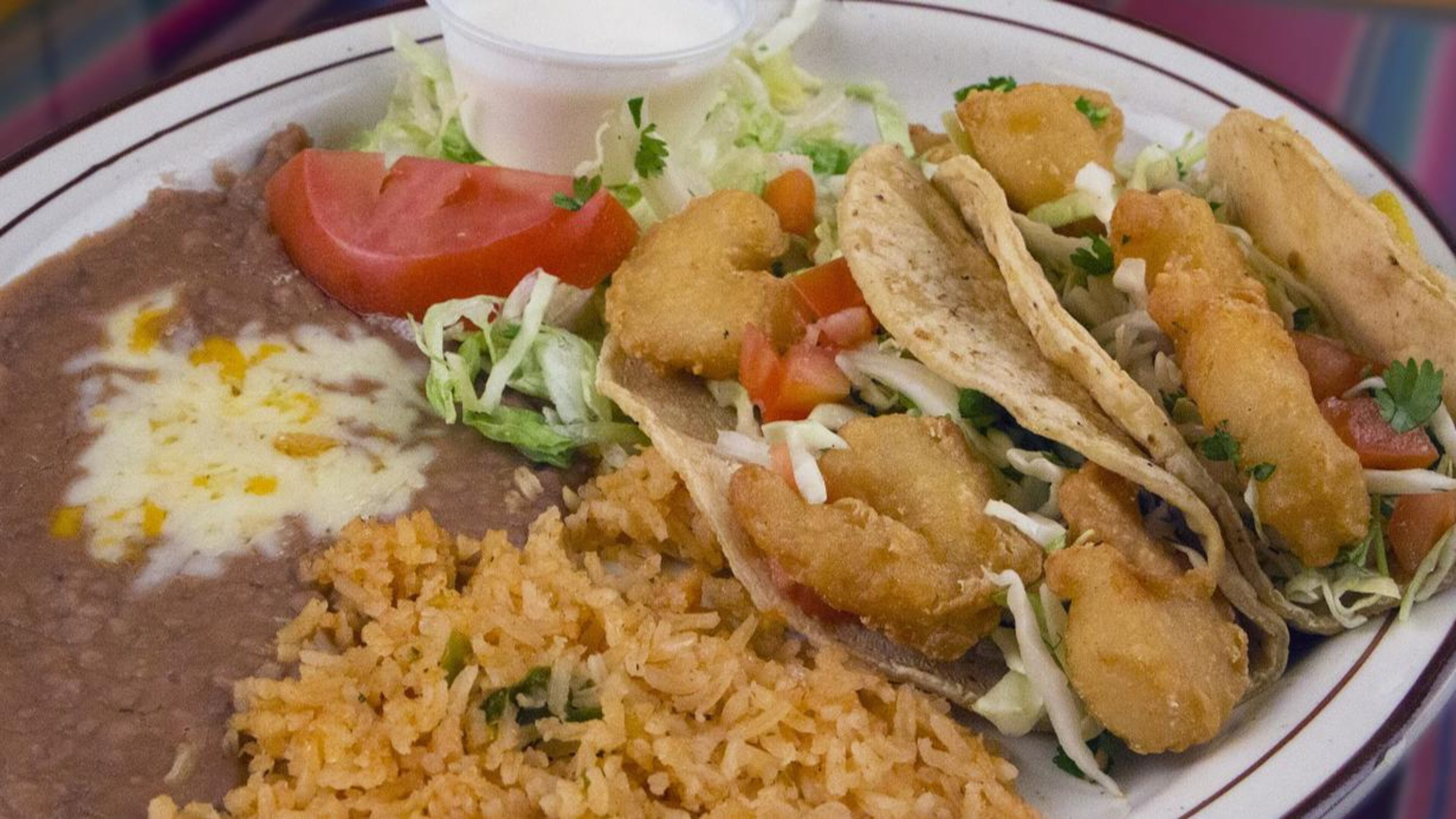 Stock image of a plate of Mexican food.