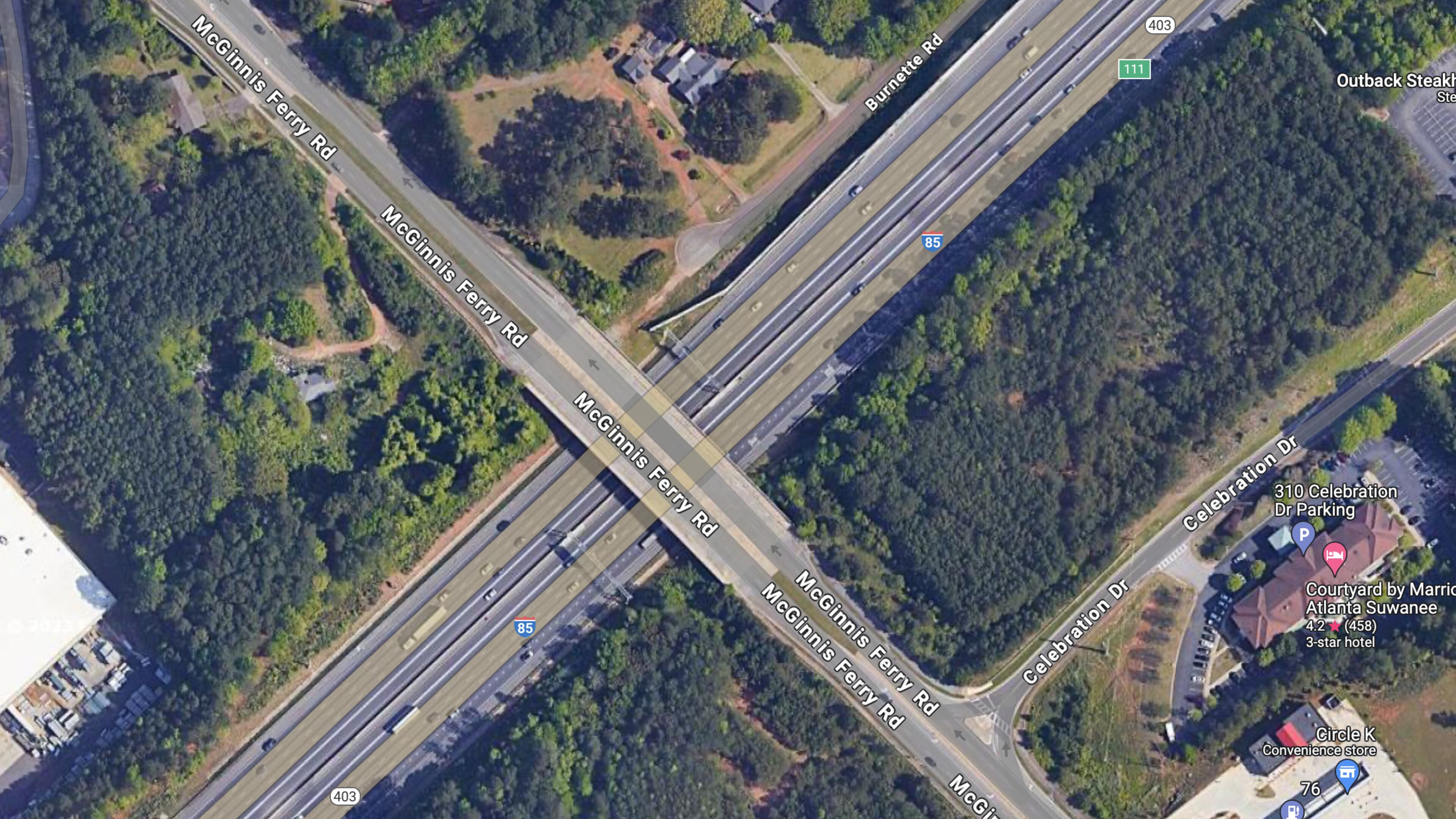 The Georgia Department of Transportation has approved construction of a new interchange at I-85/Ga. 403 at McGinnis Ferry Road. (Google Maps)
