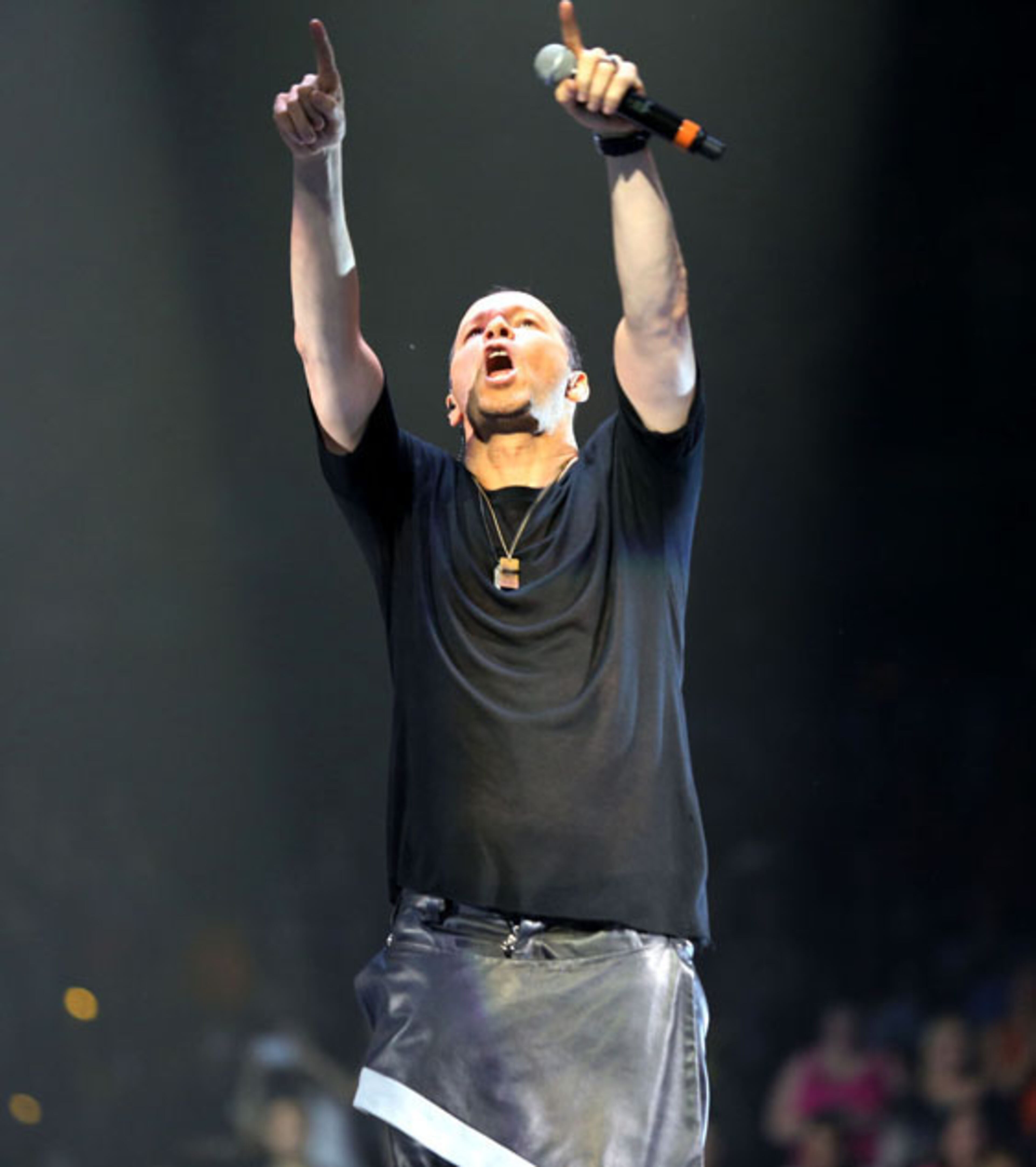 Donnie Wahlberg, actor Mark Wahlberg's older brother, performs on "My Favorite Girl." Boy band New Kids on the Block (also initialized as NKOTB) brought their "Main Event" tour to Philips Arena in Atlanta on Saturday, June 6, 2015, with TLC and Nelly as supporting acts. NKOTB were formed in 1984 in Boston by Maurice Starr, who had discovered New Edition, and went on to sell in excess of 80 million records worldwide. Robb D. Cohen/RobbsPhotos.com