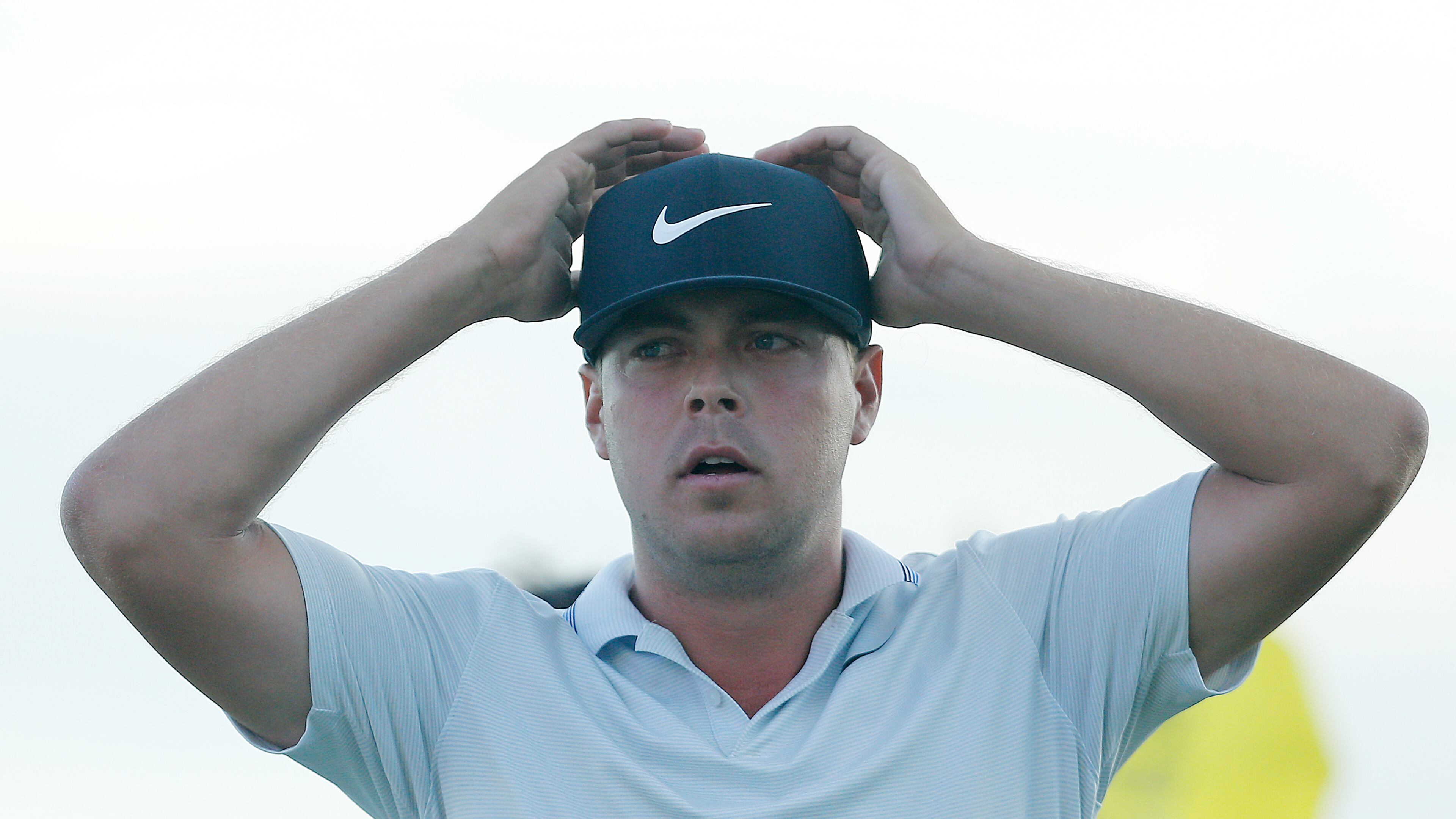 What did I just do? Keith Mitchell reacts after making a birdie putt on the 18th green to win the Honda Classic in early March. (Photo by Michael Reaves/Getty Images)