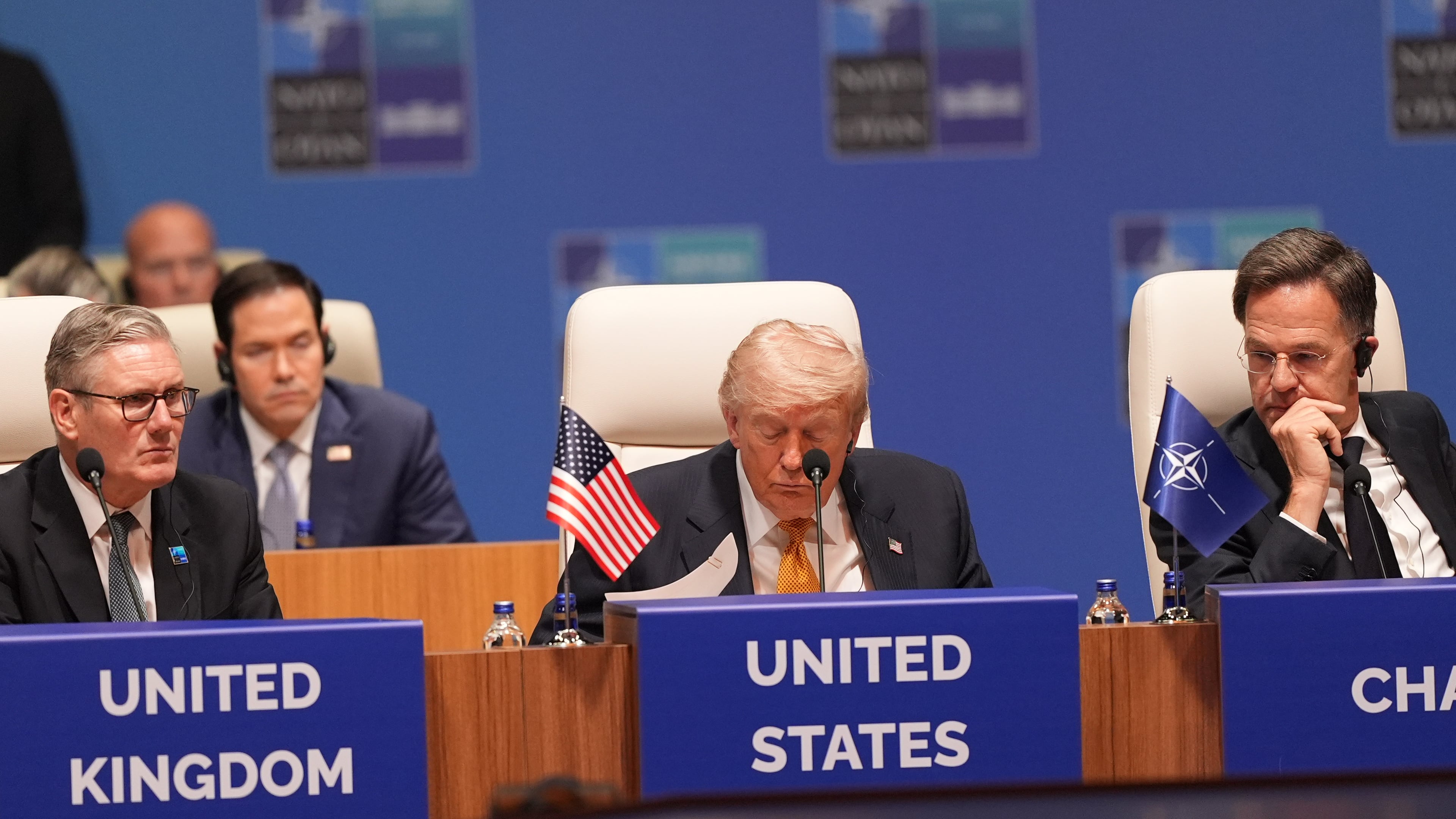 U.S. President Donald Trump, NATO Secretary General Mark Rutte, and Britain's Prime Minister Keir Starmer attend the plenary session at the NATO summit in Ankara, Turkey, Wednesday, July 8, 2026. (AP Photo/Alex Brandon)