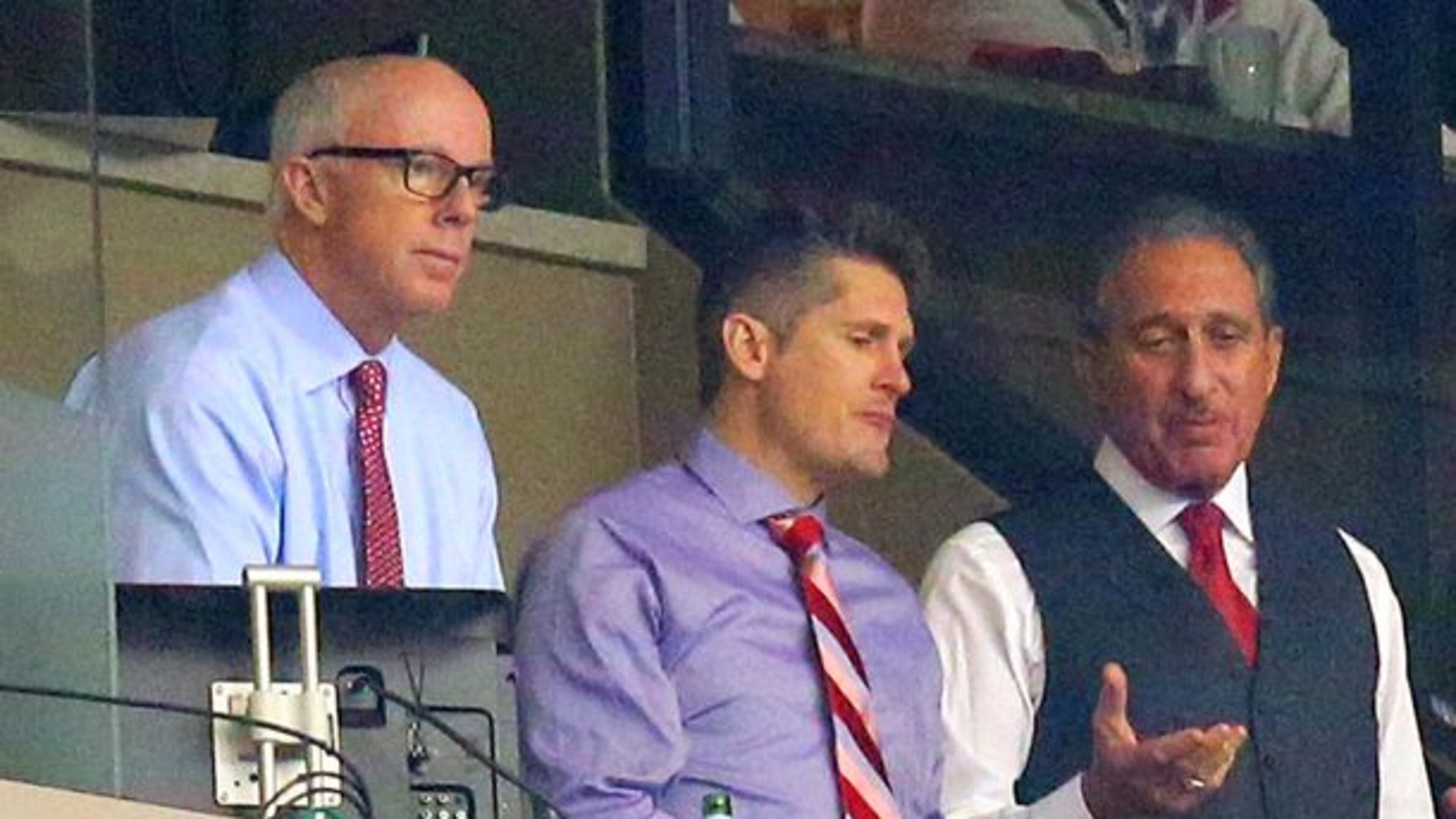 Falcons president Rich McKay (from left), general manager Thomas Dimitroff and owner Arthur Blank watch the Falcons play the Buccaneers at the Georgia Dome in Atlanta in December of 2012. Curtis Compton, ccompton@ajc.com
