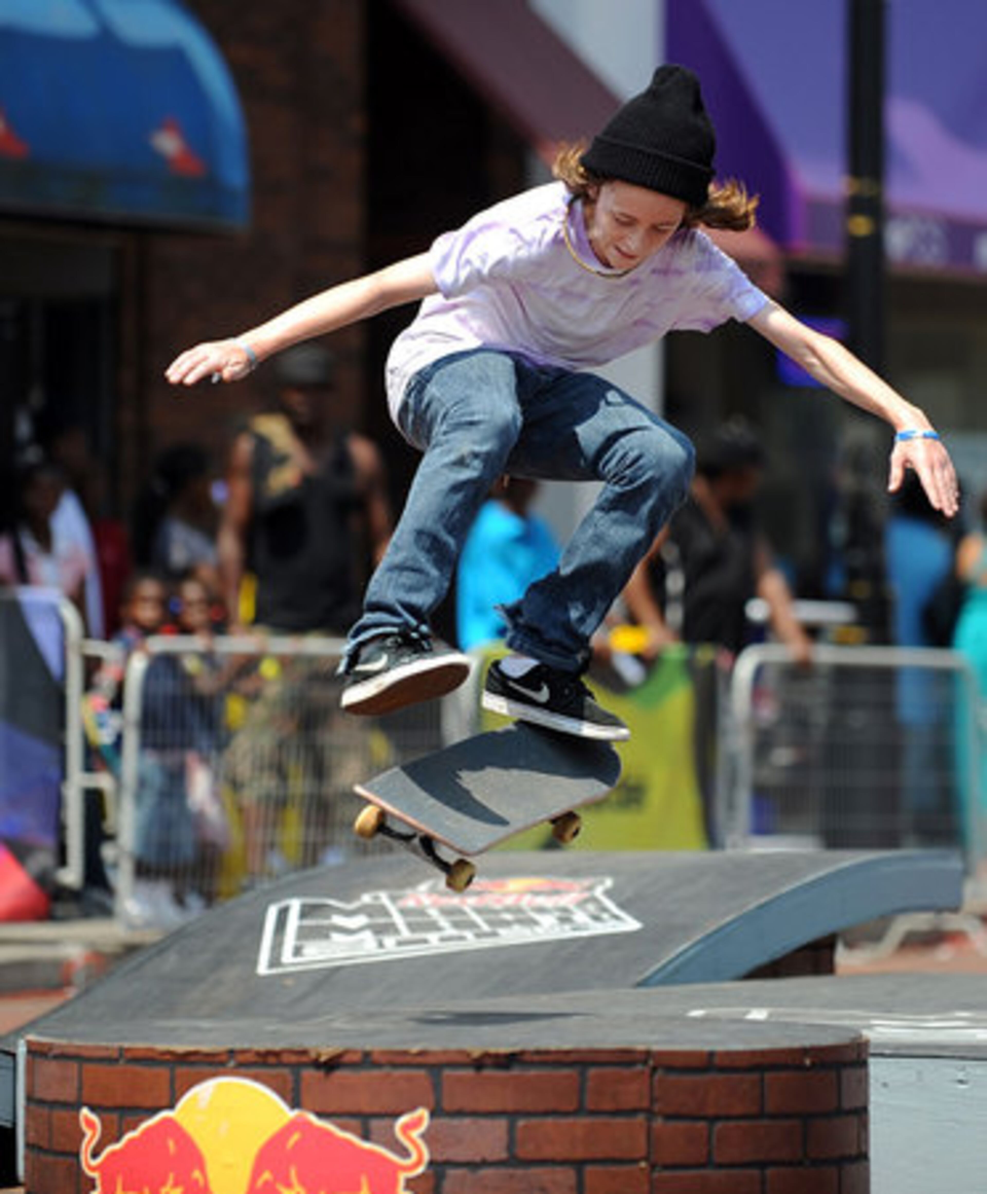 Eli Williams performs a trick in the Red Bull Manny Mania skate contest at Atlanta Underground Saturday. More than 30 up-and-coming amateur skaters from across the Southeast took part in the competition.