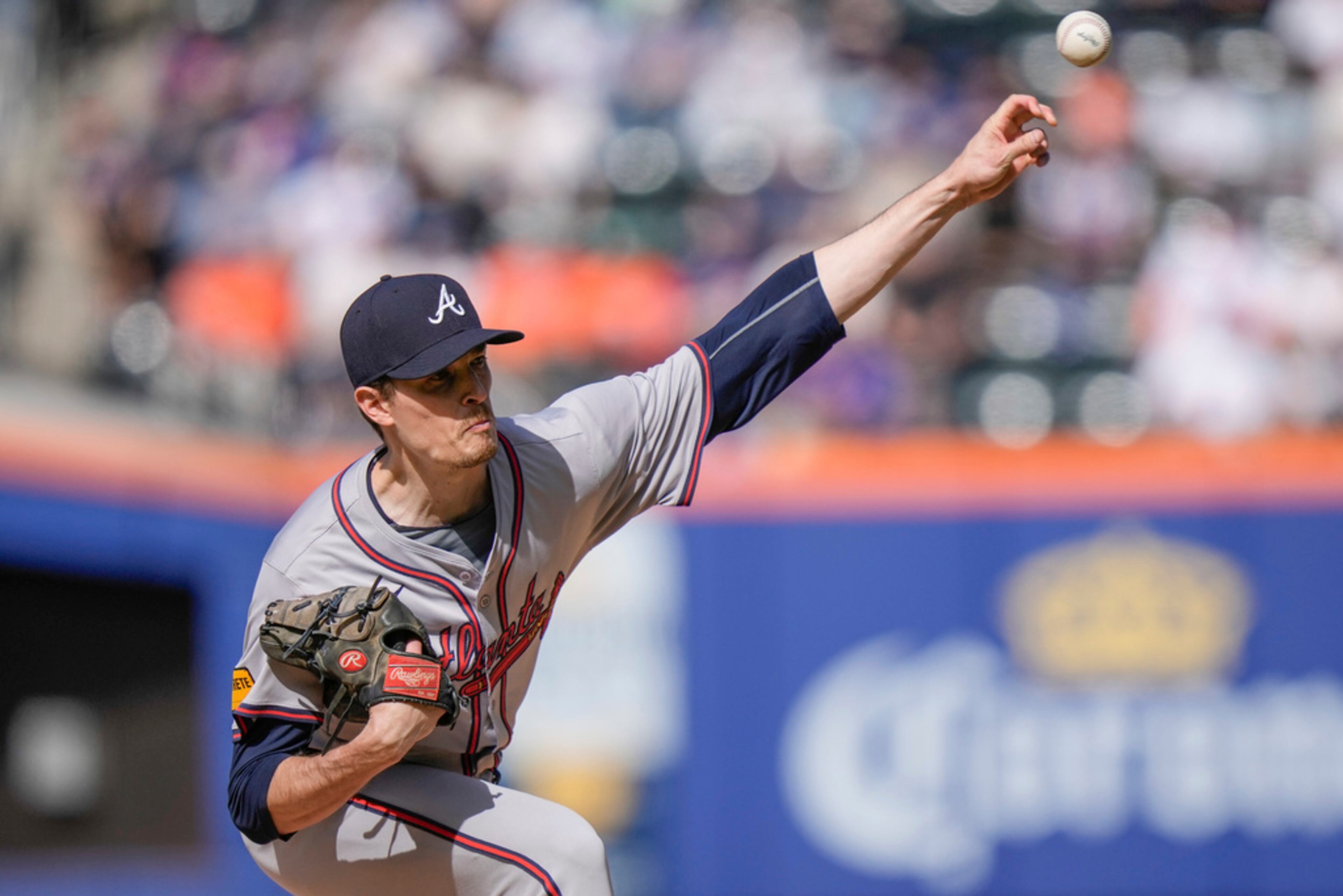 Braves' Max Fried pitches against the New York Mets, Saturday, May 11, 2024, in New York. The Braves won 4-1 and allowed just two hits. (AP Photo/Frank Franklin II)