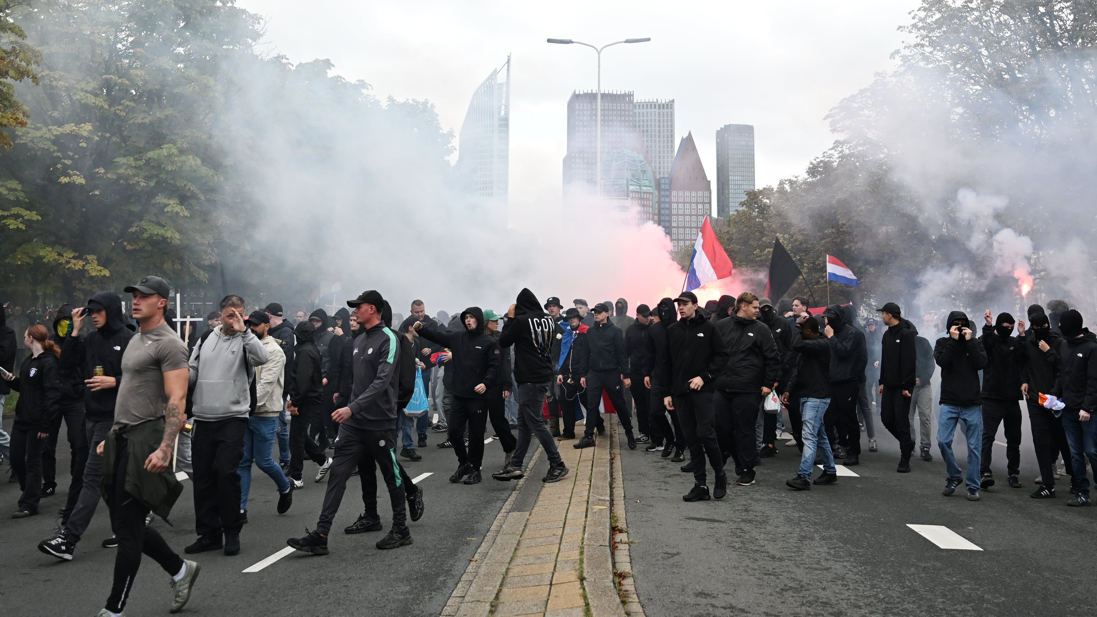 Protesters attend a far-right groups' protest against immigration and asylum policies, in The Hague, Netherlands, Saturday, Sept. 19, 2026. (AP Photo/Mouneb Taim)