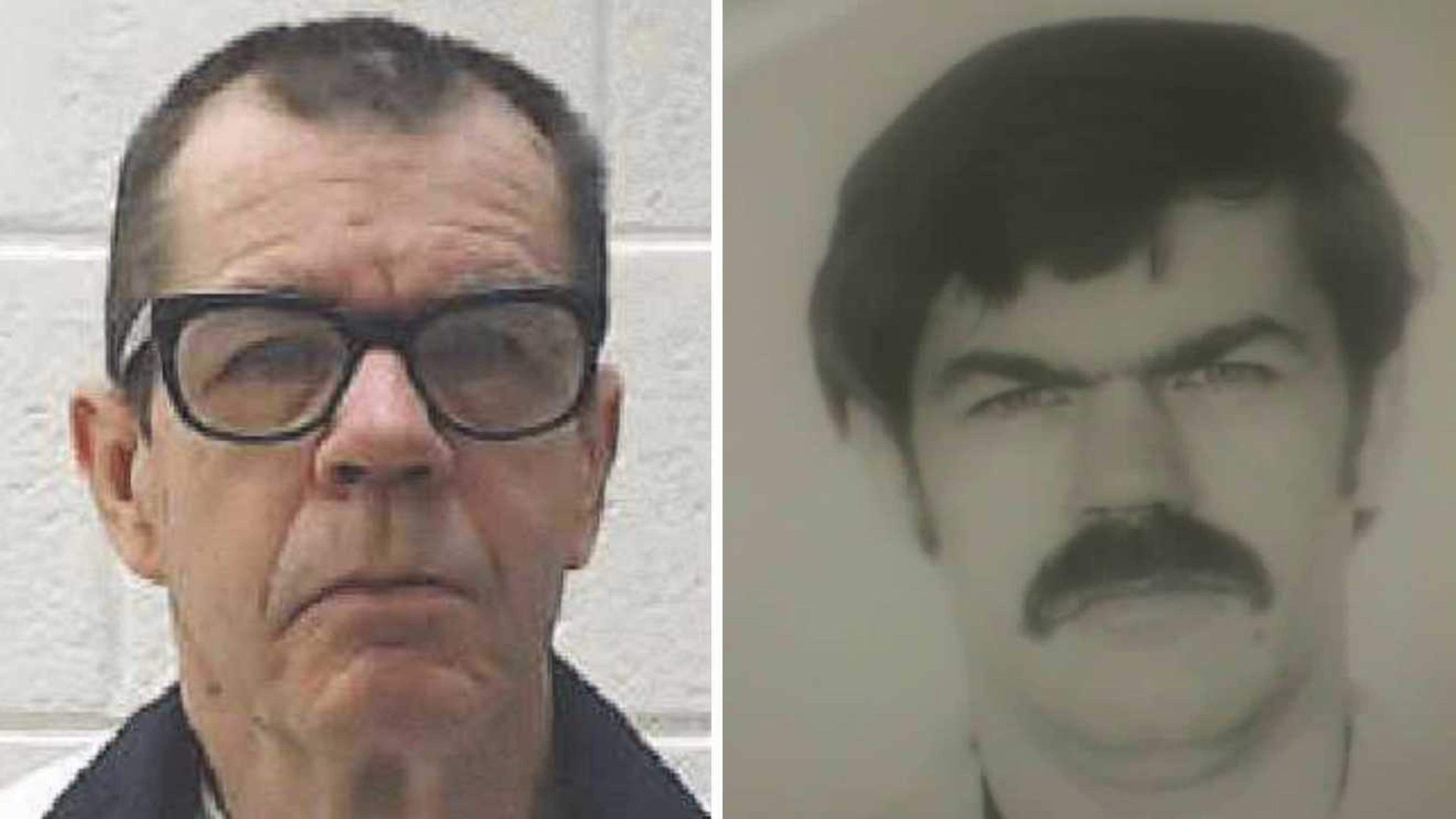 Fred Dalton Brooks in a recent Georgia Department of Corrections photo and in an undated photo from around the time of the 1976 murder for which he's standing trial this week.