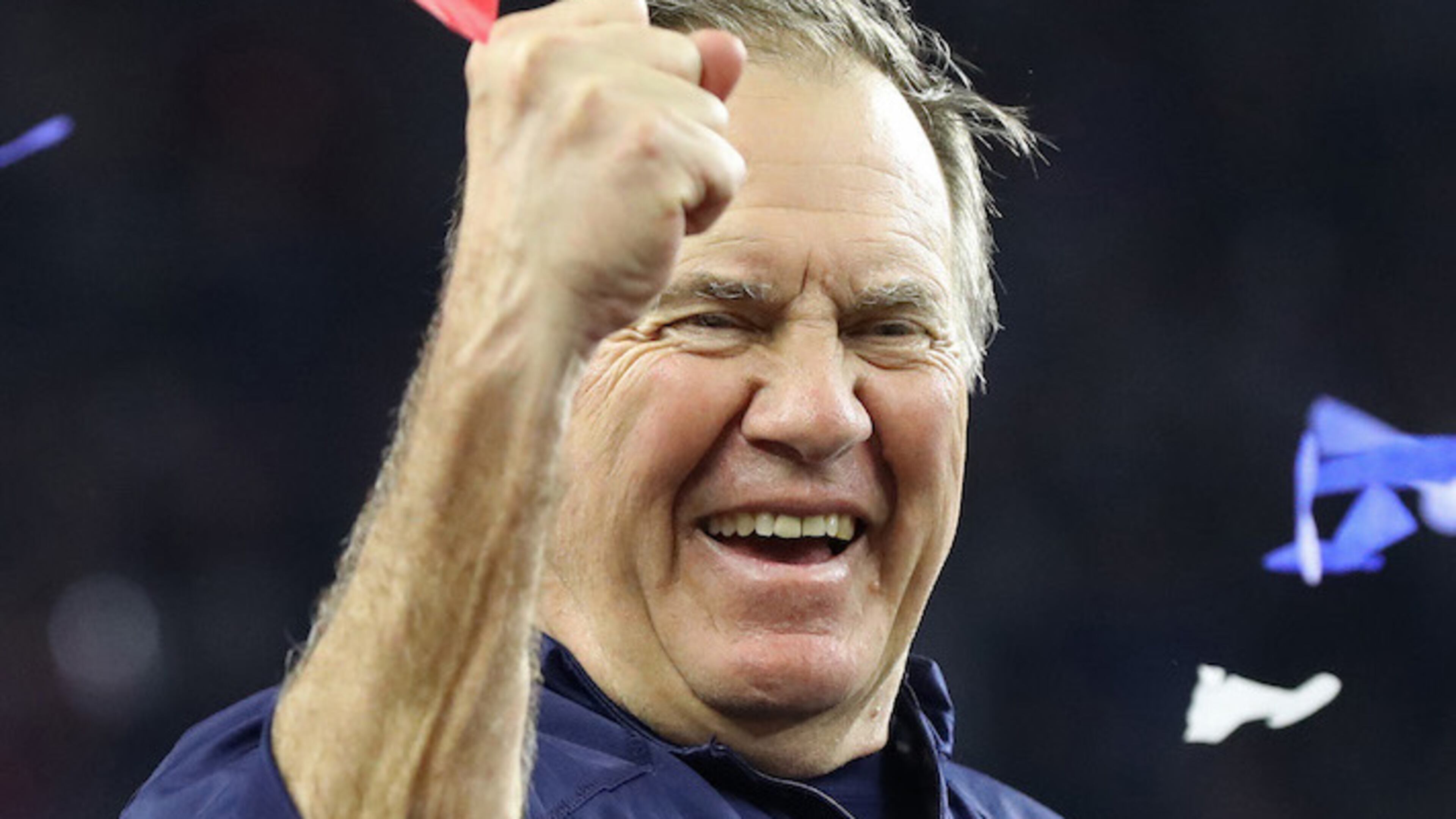 New England Patriots head coach Bill Belichick pumps his fist after beating the Atlanta Falcons, 34-28, in Super Bowl LI on February 5, 2017, at NRG Stadium in Houston, Texas. (Curtis Compton/Atlanta Journal-Constitution/TNS)