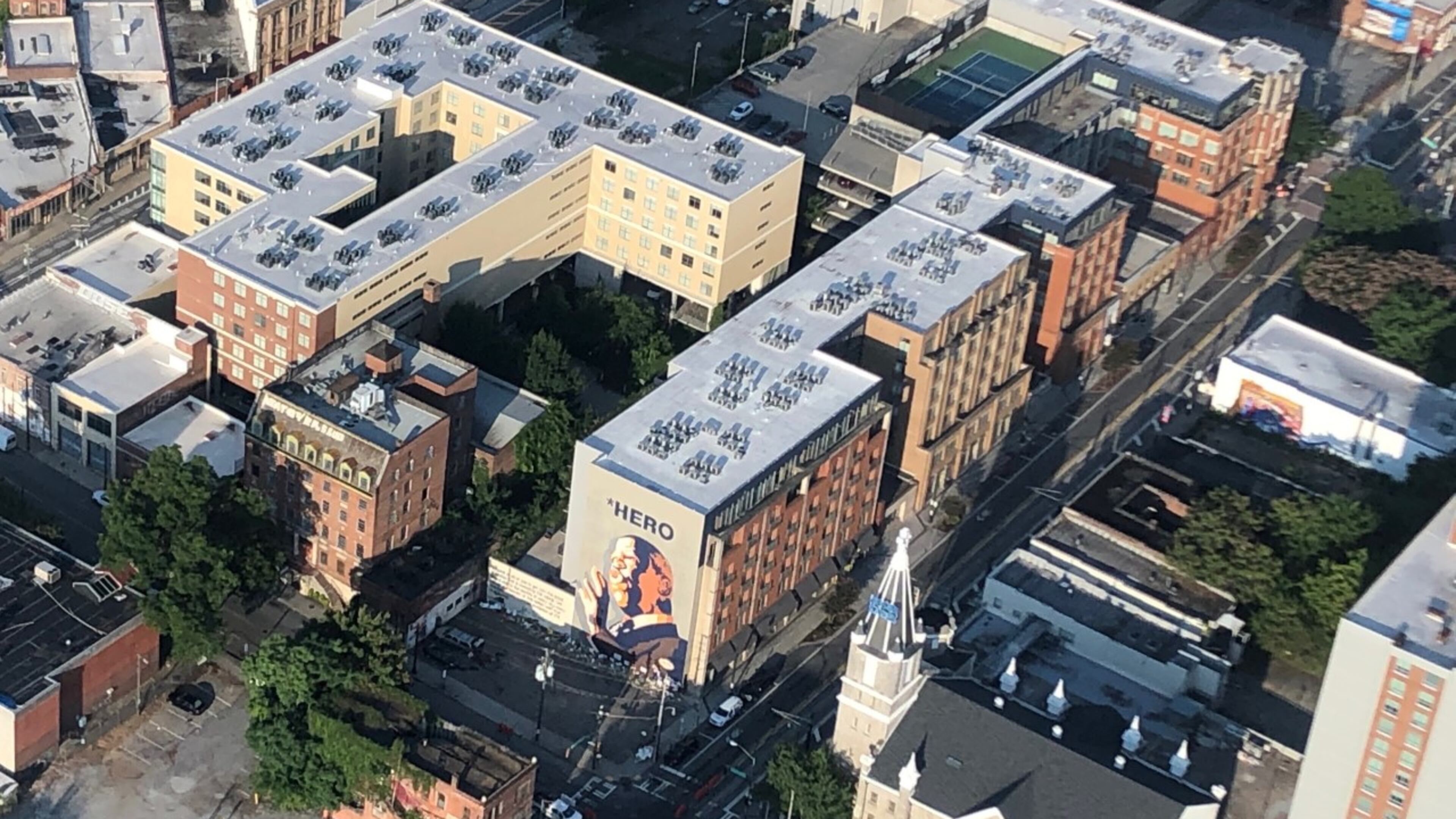 The John Lewis mural in the Sweet Auburn District of Downtown Atlanta on Monday, July 27th, 2020. Credit: Doug Turnbull, WSB Skycopter.