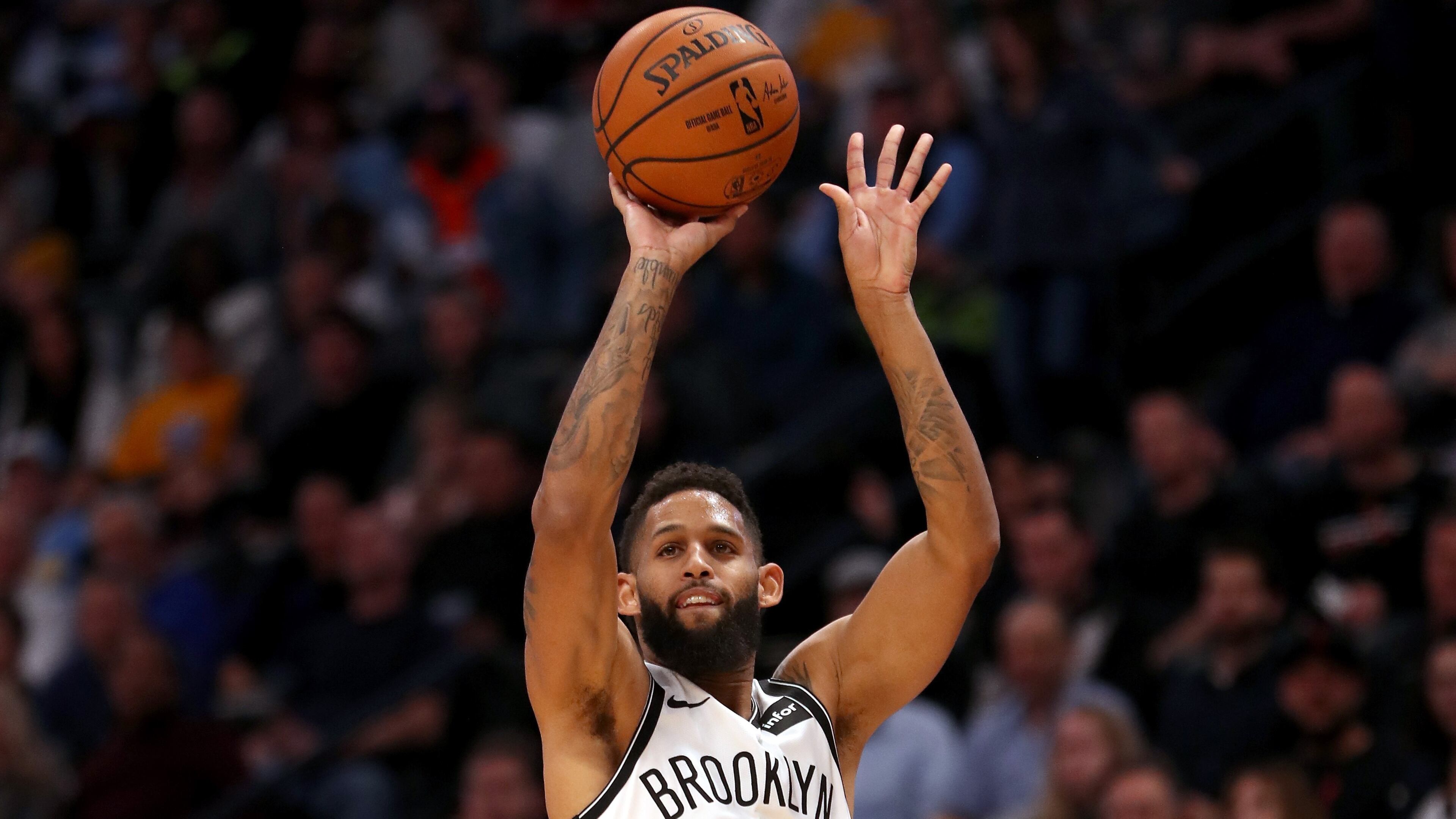 Allen Crabbe of the Brooklyn Nets puts up a shot against the Denver Nuggets in the fourth quarter at the Pepsi Center on November 9, 2018 in Denver, Colorado.