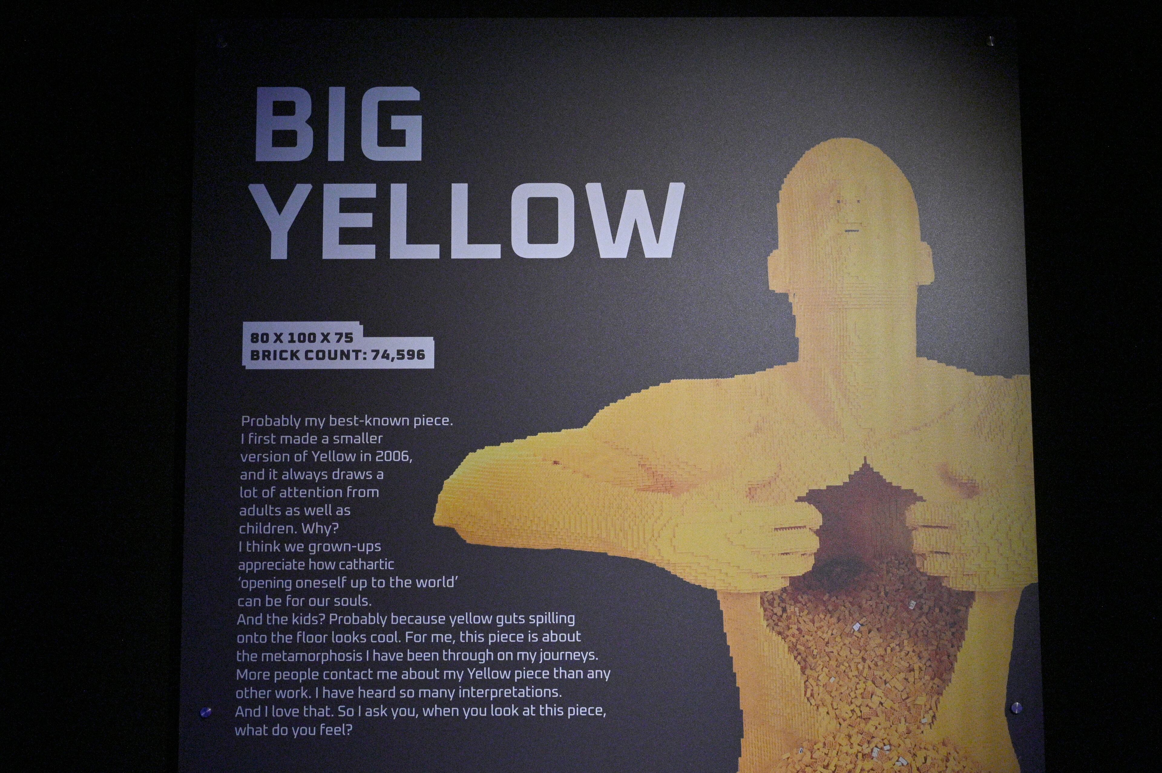 “Big Yellow” made made with 74,596 Lego bricks at "Art of the Brick Immersive Experience" exhibition at Exhibition Hub Atlanta Art Centre, Wednesday, April 19, 2023, in Doraville. The exhibition will feature many pieces and themes, including a room with oversized sculptures (25-foot long), over 70 works of art crafted from more than 1 million LEGO bricks, galleries celebrating human-kind and nature, and a short documentary about how Nathan creates his works. (Hyosub Shin / Hyosub.Shin@ajc.com)