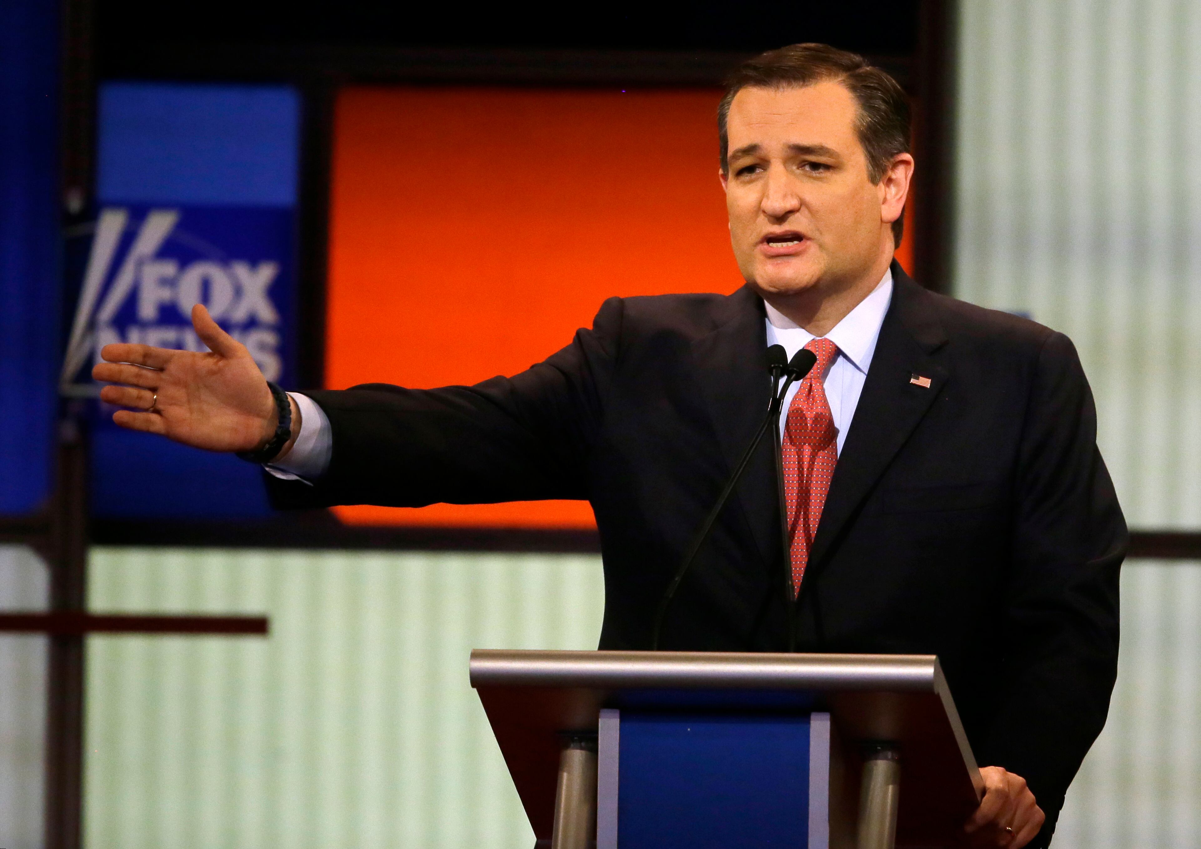 Republican presidential candidate, Sen. Ted Cruz, R-Texas, speaks during a Republican presidential primary debate at Fox Theatre, Thursday, March 3, 2016, in Detroit. (AP Photo/Carlos Osorio)