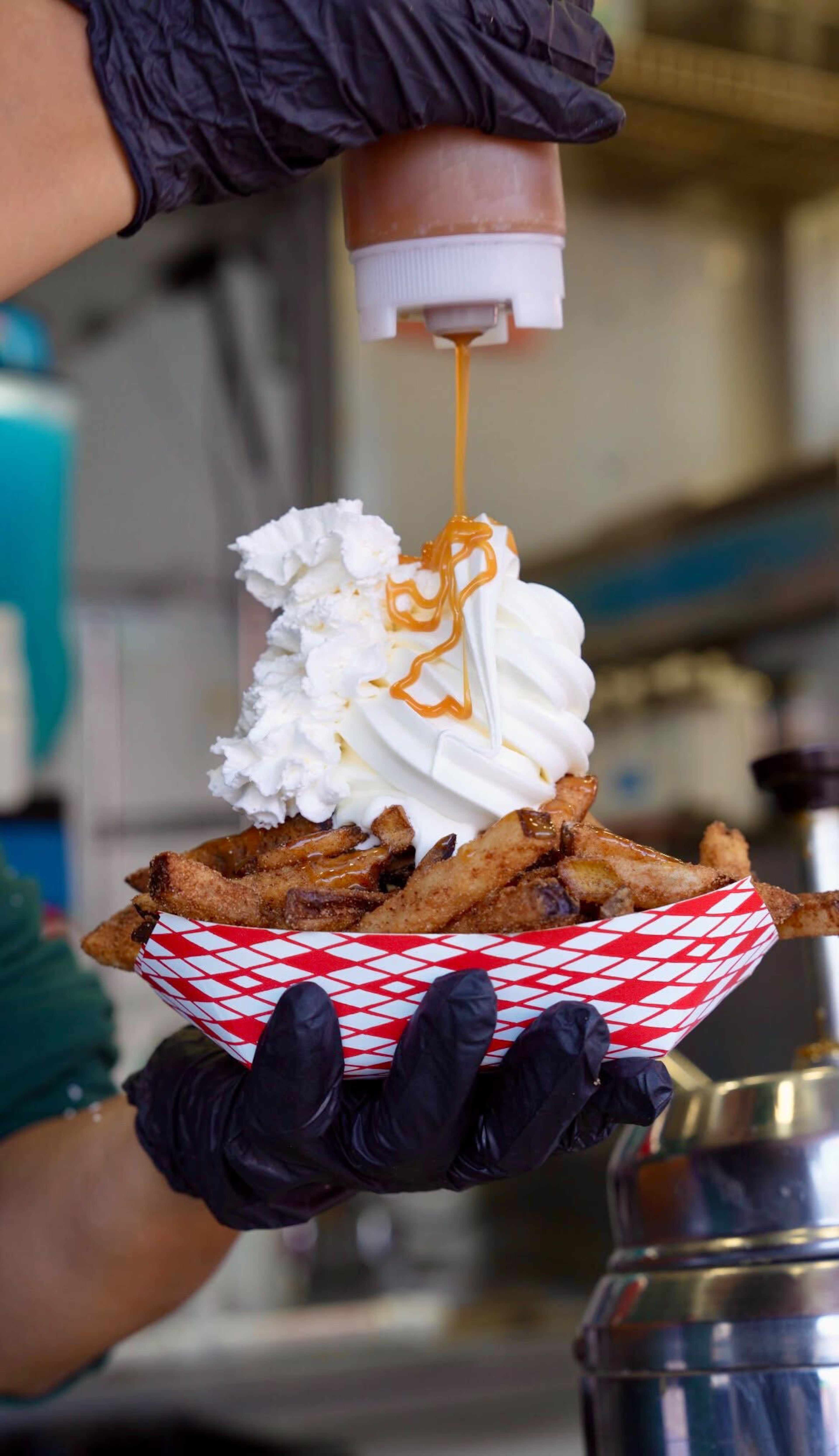 Find apple fries drizzled with Ghirardelli caramel at the Georgia National Fair Apple Fries stand. (Courtesy of Cary Seaholm)