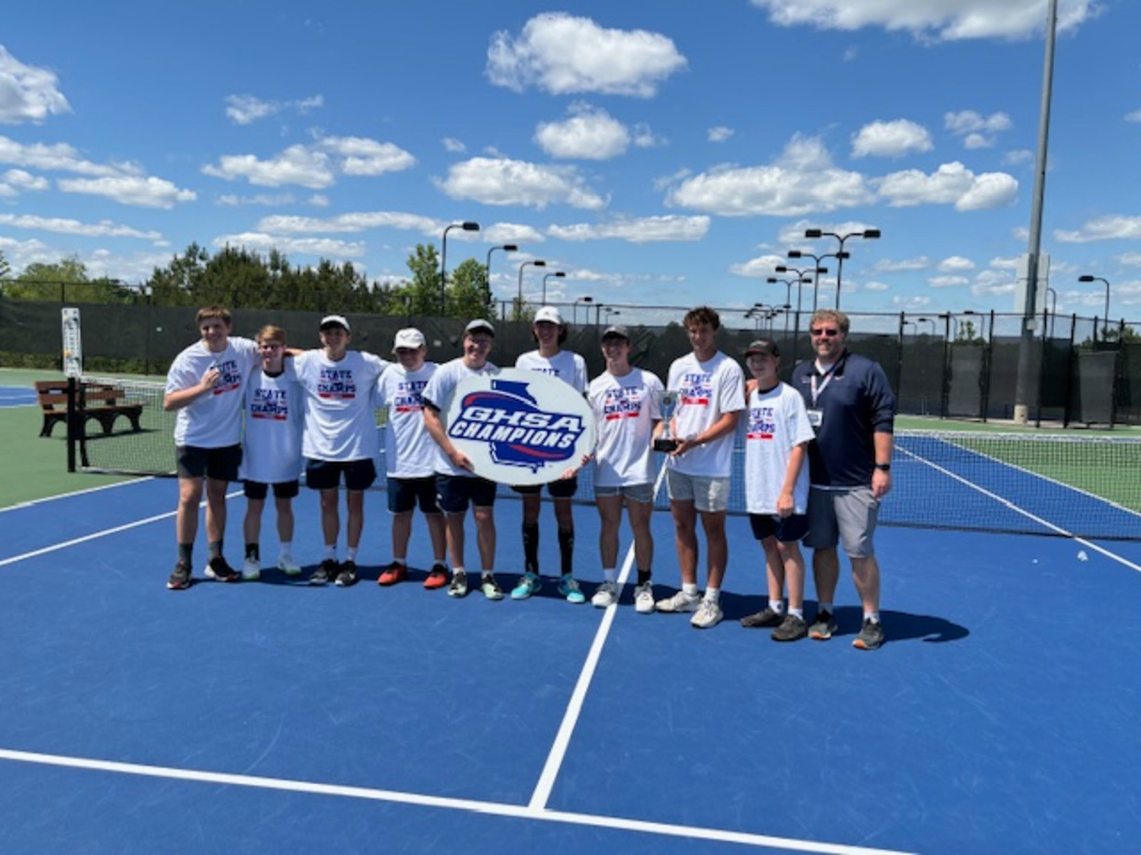 The Landmark Christian boys won the Class 2A tennis championship, May 11, 2014, at the Rome Tennis Center at Berry College.