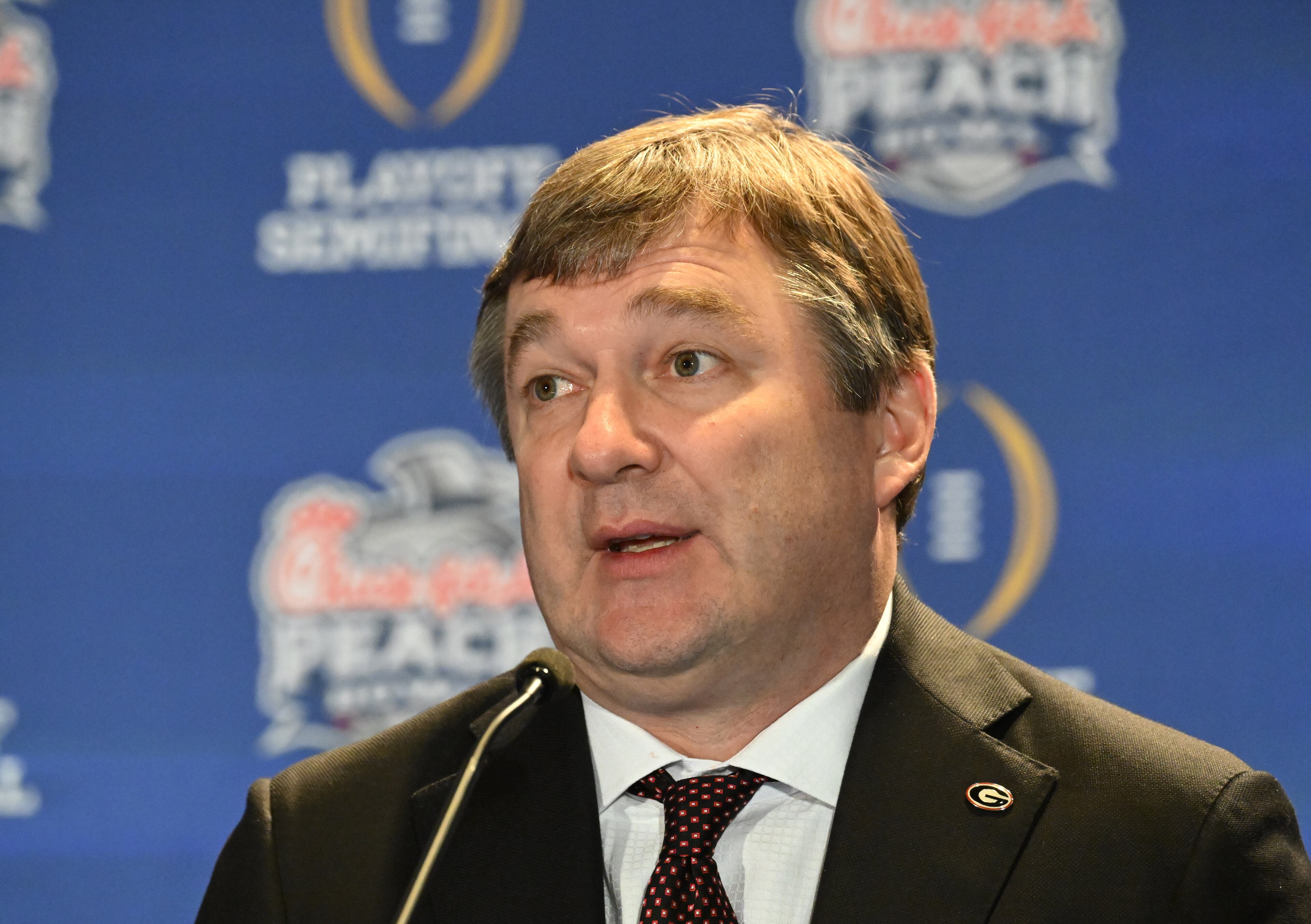 Georgia's head coach Kirby Smart speaks. (Hyosub Shin / Hyosub.Shin@ajc.com)