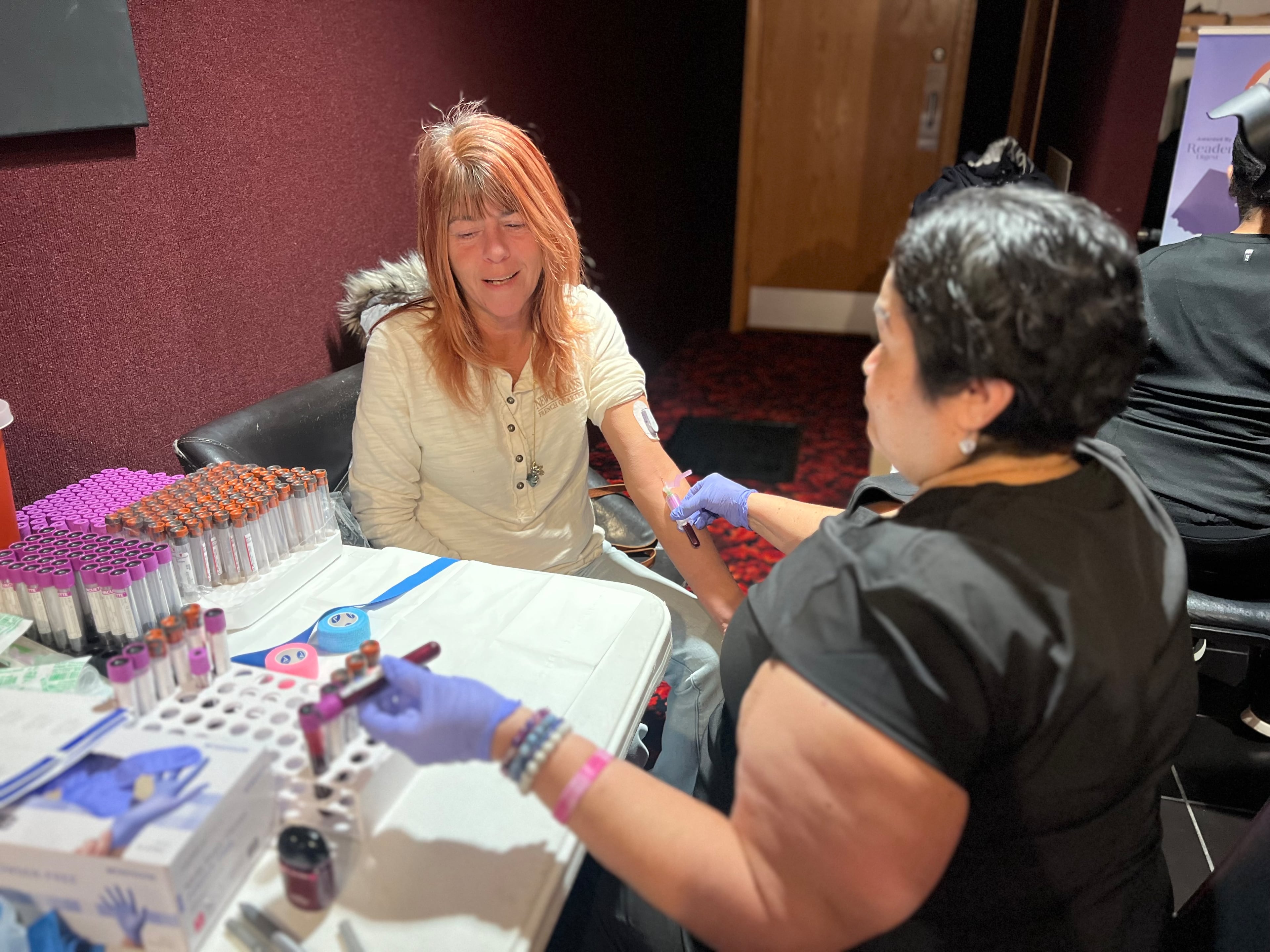 Krissy Hylton has her blood drawn at a mobile phlebotomy lab near East Palestine, Ohio.
