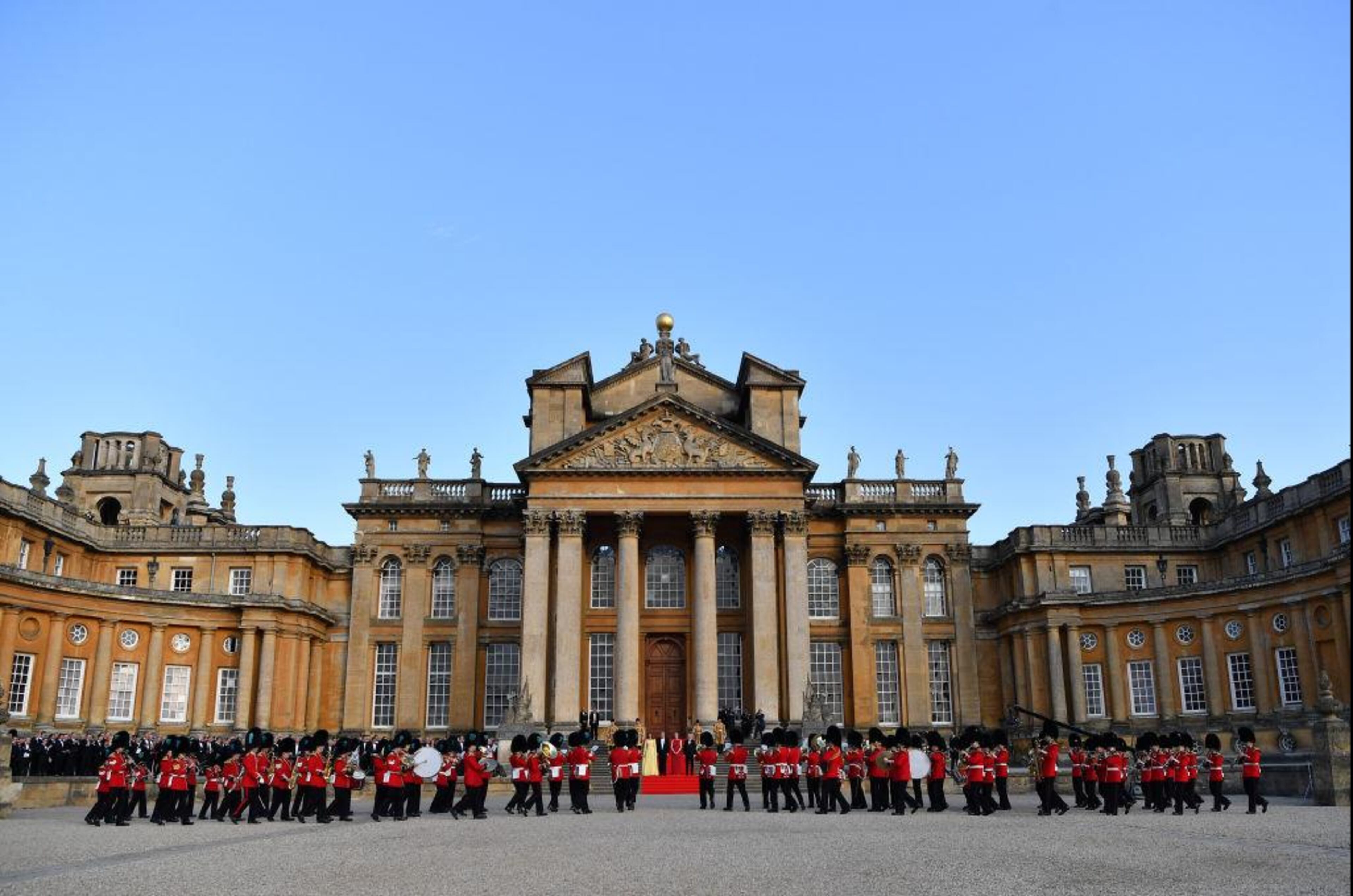 WOODSTOCK, ENGLAND - JULY 12: Britain's Prime Minister Theresa May and her husband Philip May greet U.S. President Donald Trump, First Lady Melania Trump at Blenheim Palace on July 12, 2018 in Woodstock, England. Blenheim Palace is the birth place of the great wartime British Prime Minister, Winston Churchill, of whom the President is a big fan. The Prime Minister hosted dinner for the President and First Lady and business leaders as part of the First Couple's official visit to the UK. (Photo by Ben Stansall - WPA Pool/Getty Images)