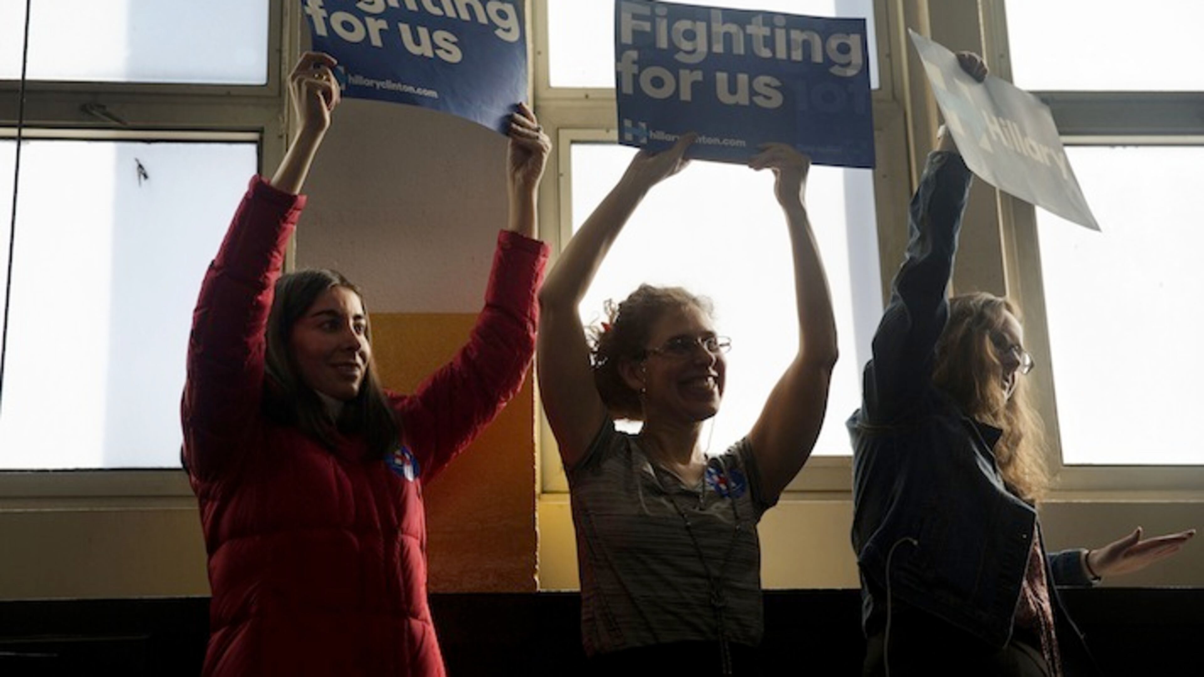 Supporters cheer during a "Women for Hillary" town hall event with Democratic presidential candidate Hillary Clinton in New York on Tuesday, April 5, 2016. Clinton's run for the White House will be a test case of whether playing "woman card'' is winning hand. MUST CREDIT: Bloomberg photo by Victor J. Blue.