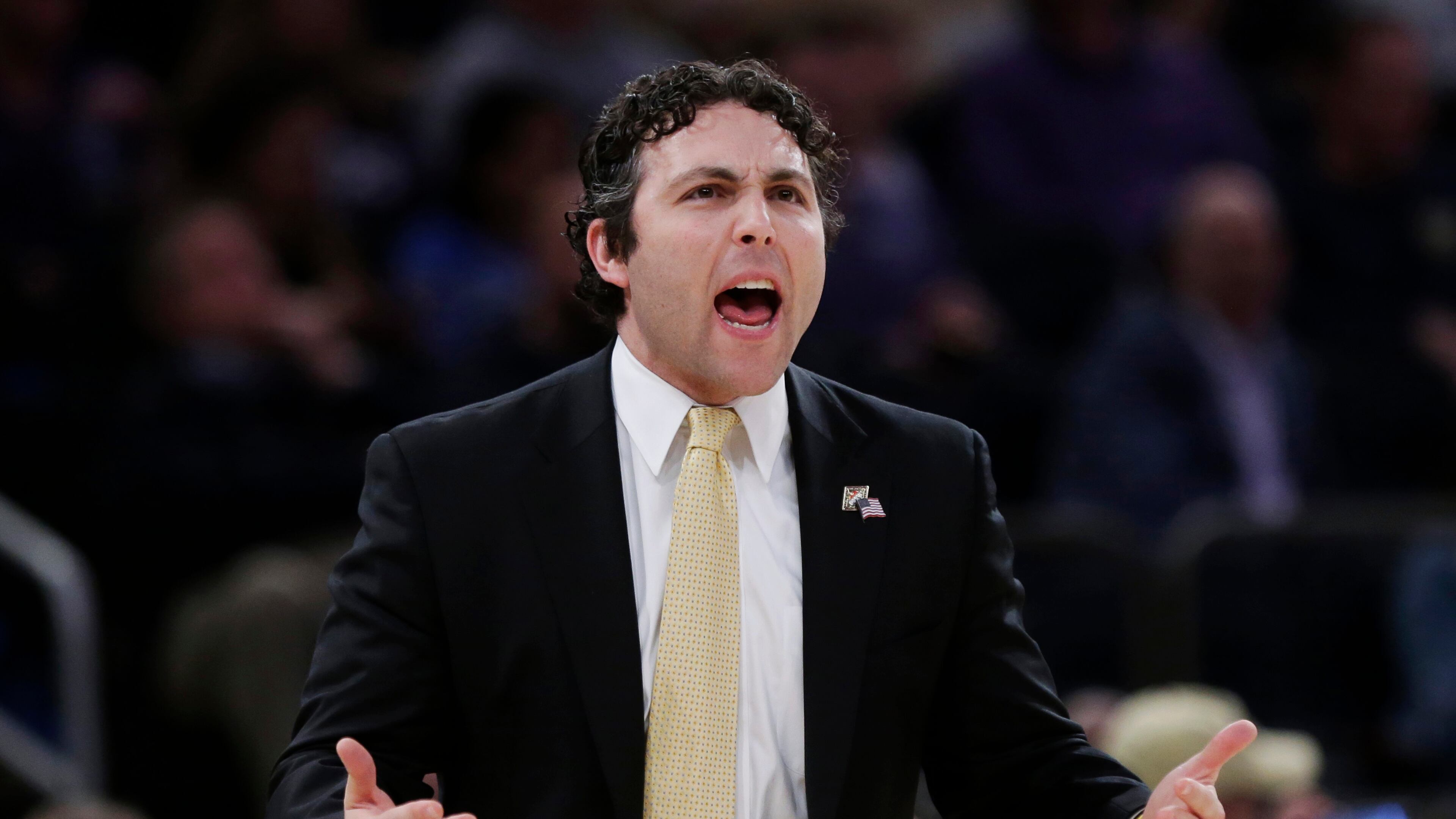Georgia Tech's head coach Josh Pastner shouts to his team against TCU during the first half of an NCAA college basketball game in the final of the NIT Thursday, March 30, 2017, in New York. (AP Photo/Frank Franklin II)