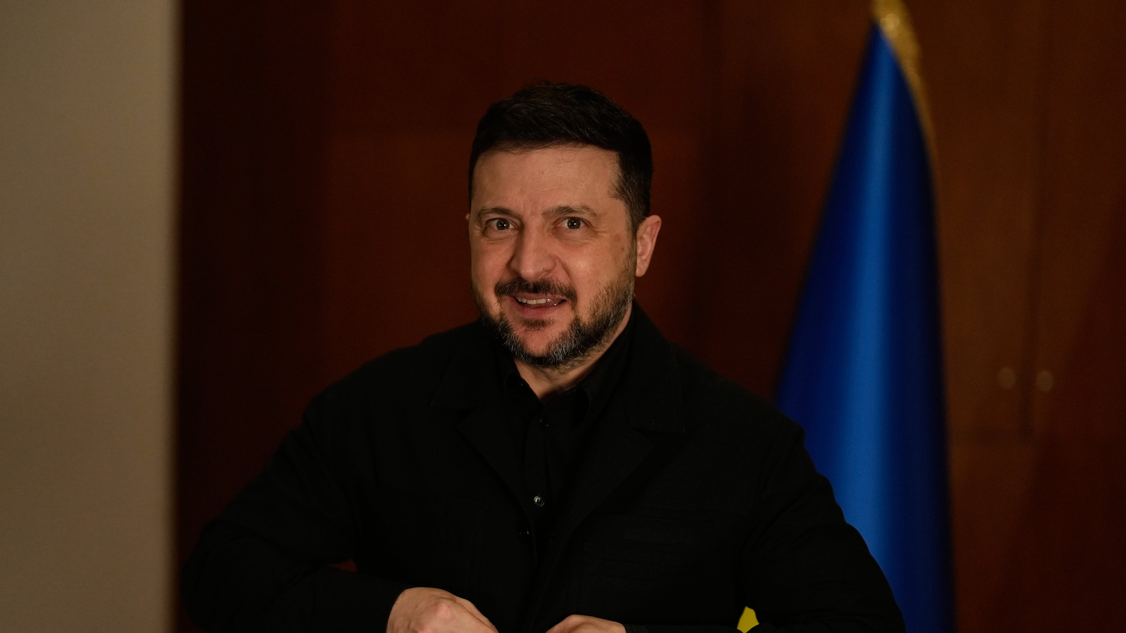 Ukraine's President Volodymyr Zelenskyy looks on after an interview with The Associated Press, in Istanbul, Turkey, Saturday, April 4, 2026. (AP Photo/Khalil Hamra)