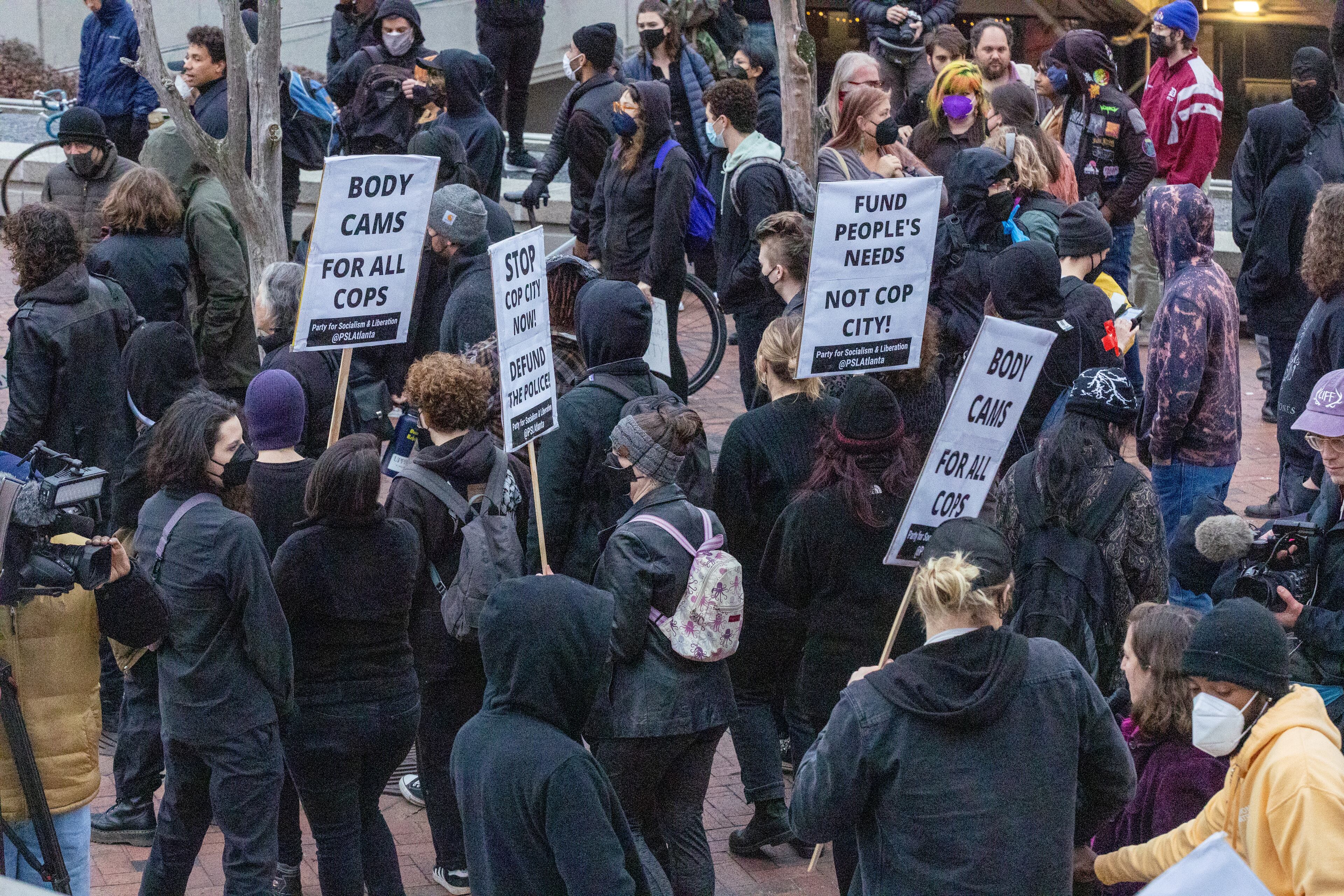 Forest Defenders protesters gathered for a rally near Underground Atlanta Saturday, Jan. 21, 2023. (Steve Schaefer/steve.schaefer@ajc.com)