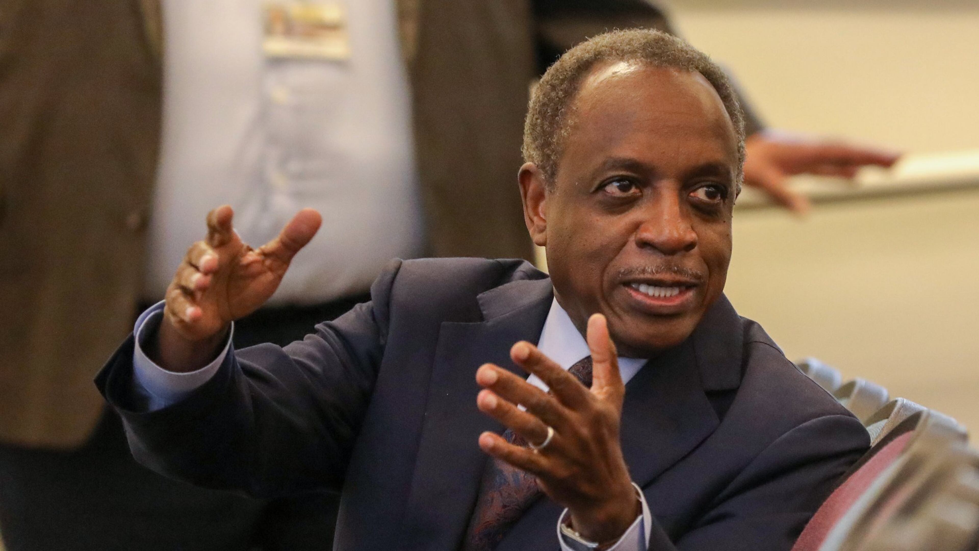 DeKalb CEO Michael Thurmond answers questions to residents of Oakhurst during the meeting were residents received the latest information about the plans for the county’s upcoming sewer projects on and around Green Street on Tuesday, March 10, 2020. (Miguel Martinez/AJC)