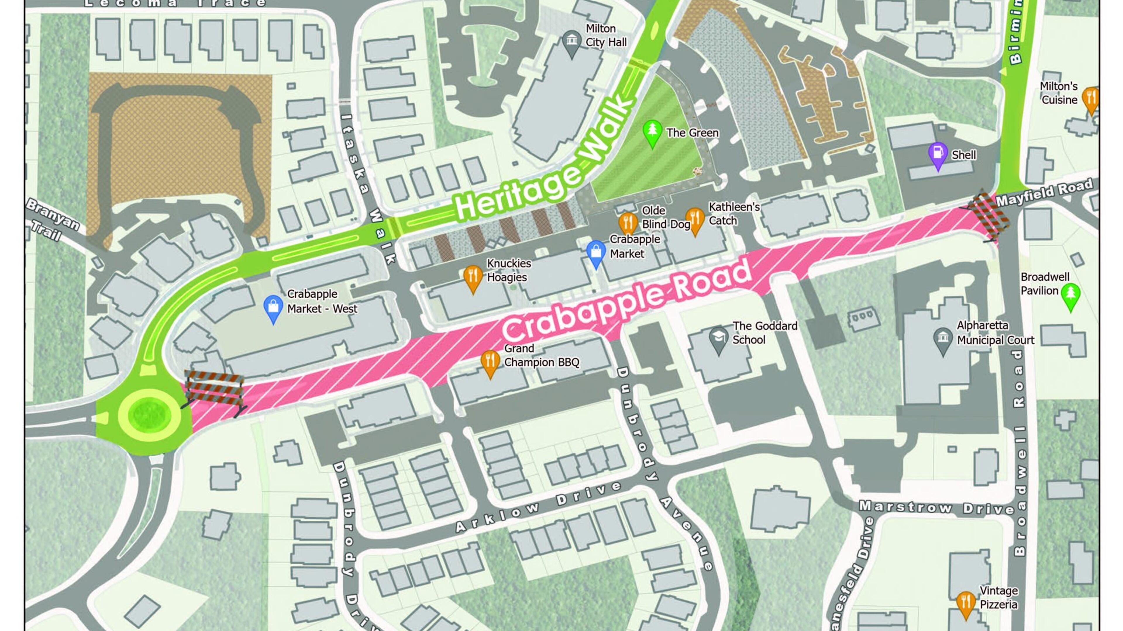 Crabapple Road in Milton will close between the roundabout at Crabapple and Heritage Walk to the intersection of Birmingham Highway/Broadwell Road for the Crabapple Fest. (Courtesy City of Milton)