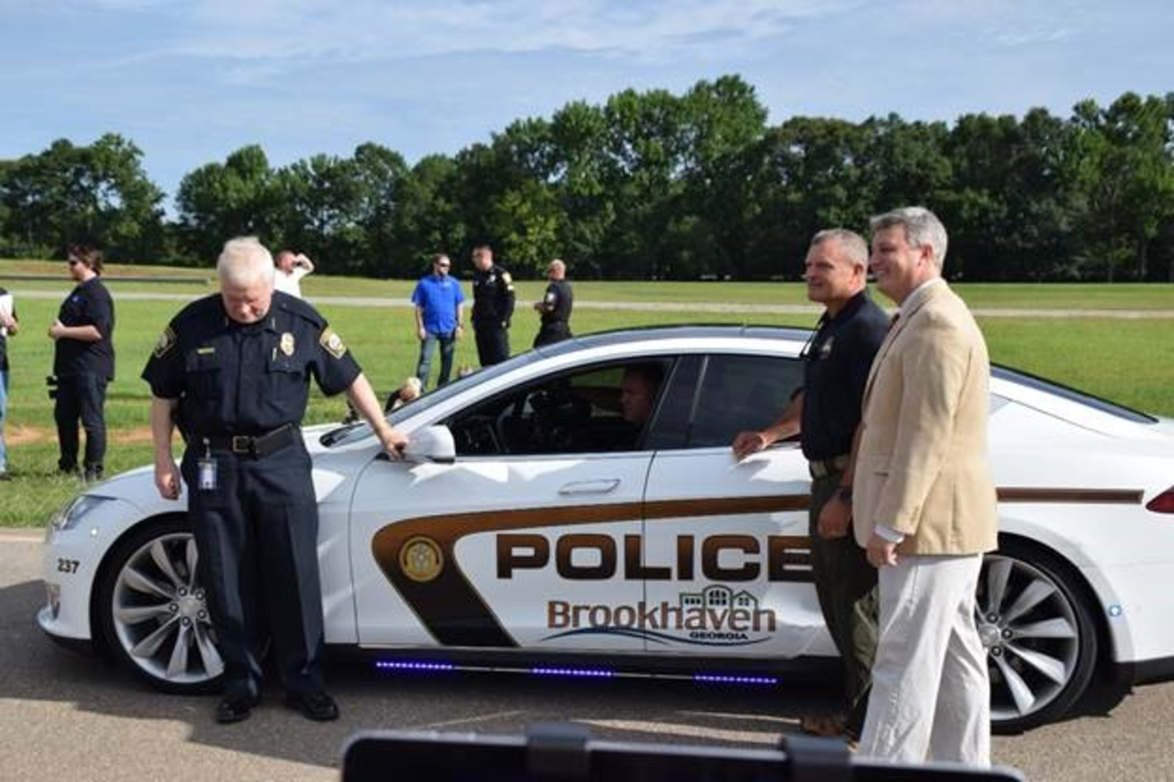 Brookhaven police Chief Gary Yandura (left), GPSTC Executive Director Chris Wigginton and Brookhaven Mayor John Ernst at the testing Tuesday.