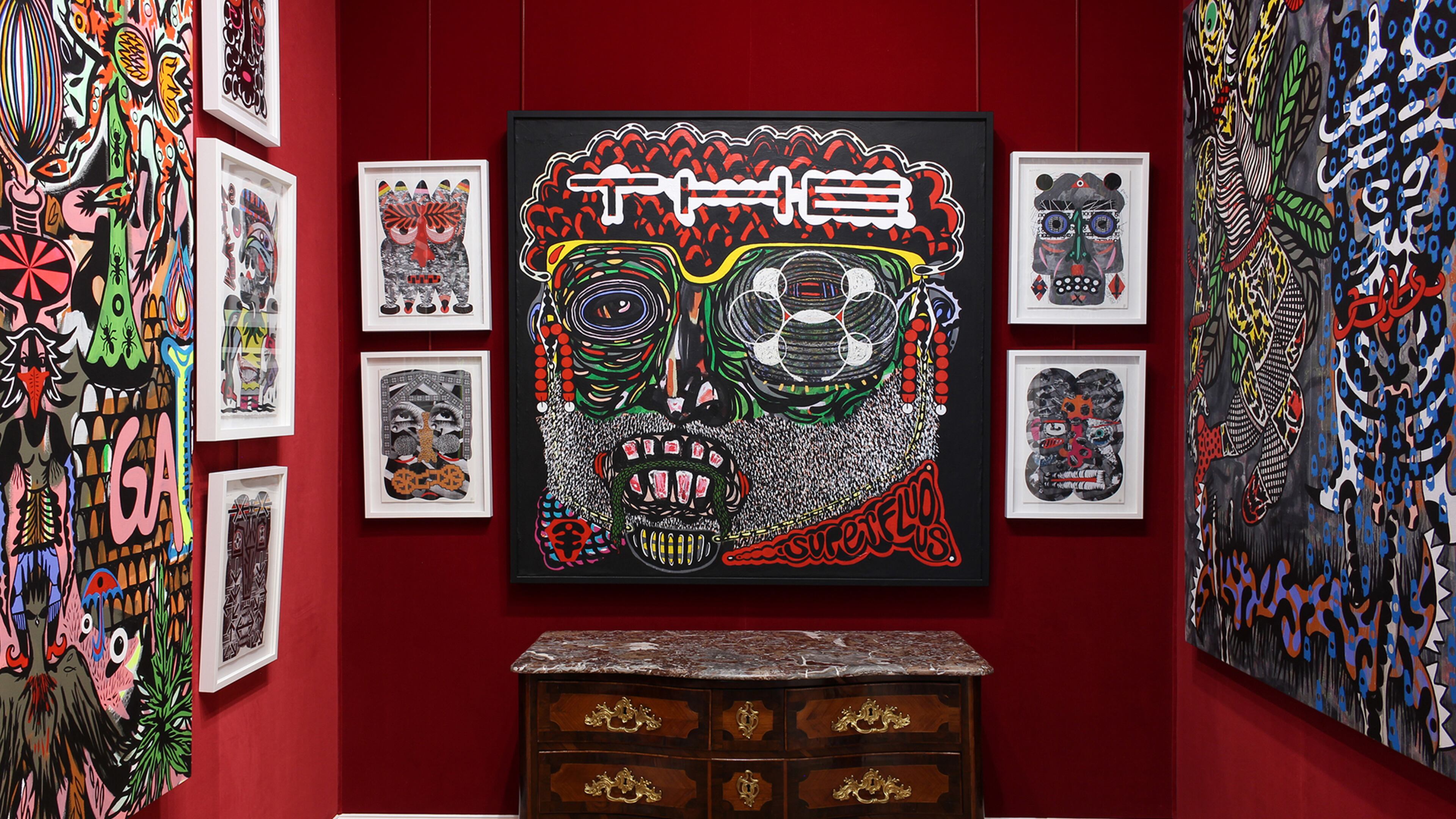 Work by Esteban Patino, including "The Superfluous Man" from 2021 (center), on view in a group show at Spalding Nix Fine Art.
(Courtesy of Spalding Nix Fine Art)