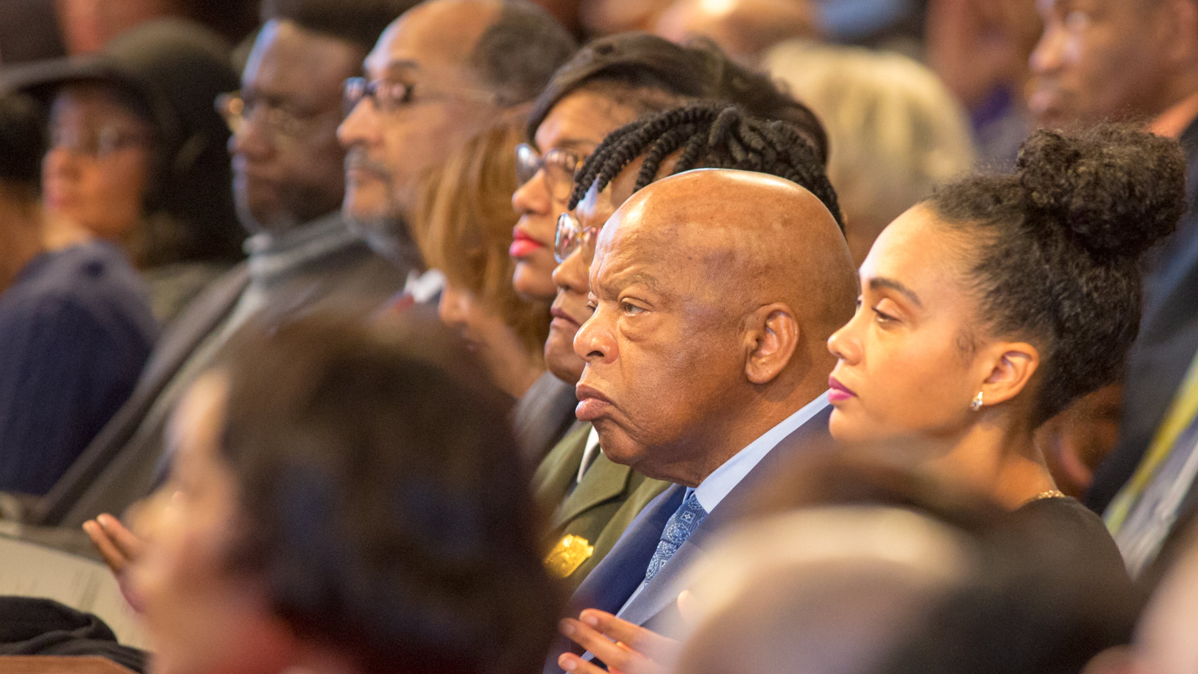 On Monday, U.S. Rep. John Lewis (center) at the annual Martin Luther King Jr. Day service at Ebenezer Baptist Church in Atlanta. Phil Skinner, for the AJC.