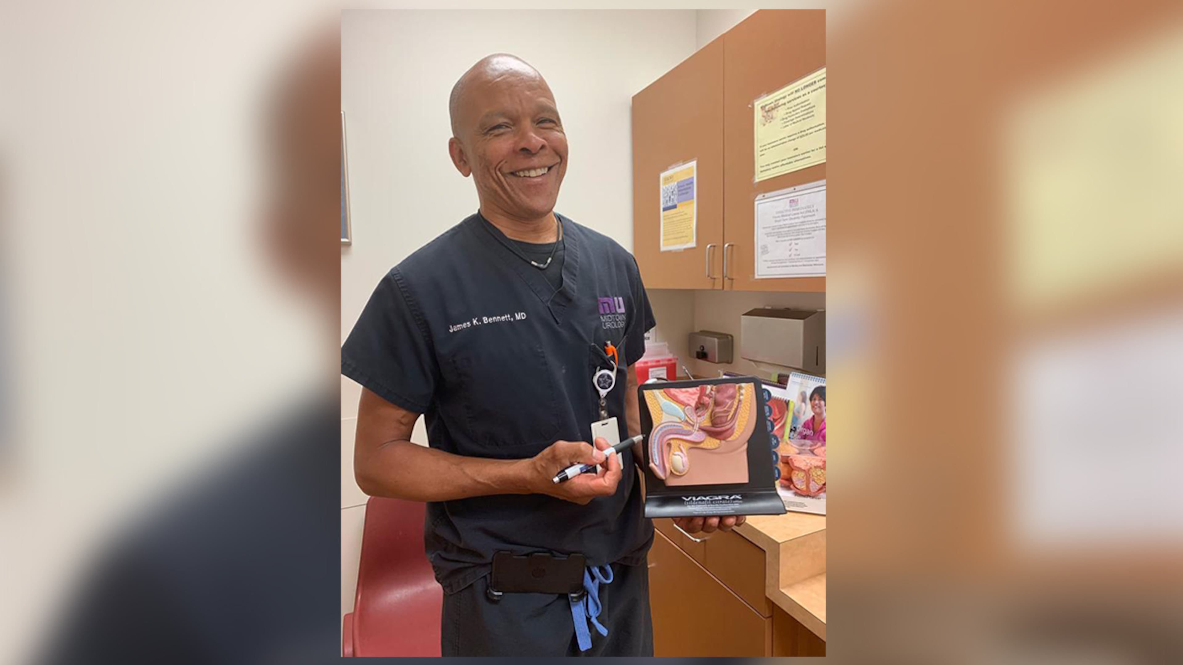 Dr. James Bennett, co-owner of Midtown Urology, is the founder of CHAMPS. He uses this model to help explain prostate health and procedures to his patients. GRACIE BONDS STAPLES/gstaples@AJC.COM