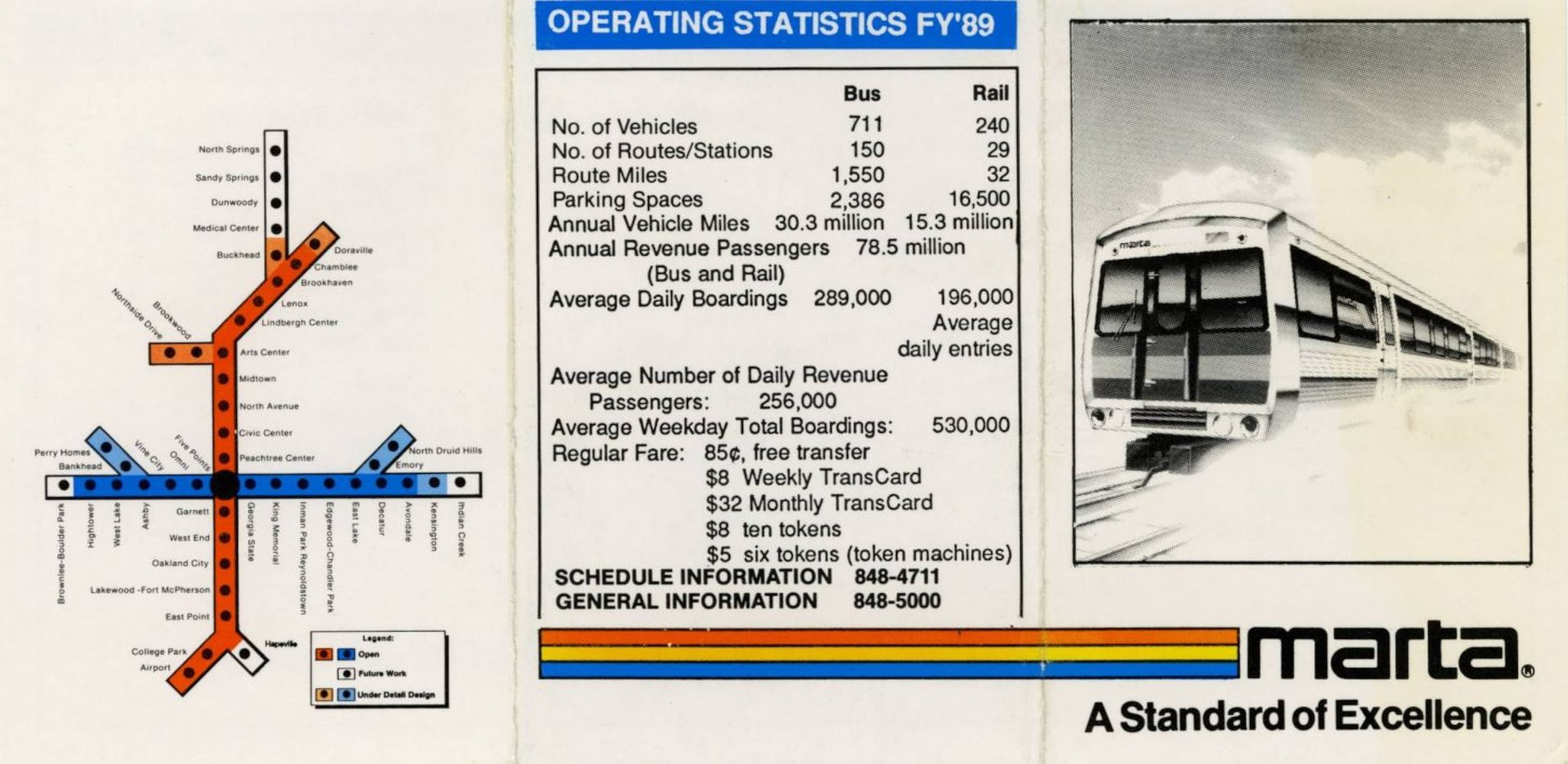 A brochure for MARTA showing the transit agency’s rail system as it existed ahead of Gwinnett’s 1990 referendum. (via Georgia State University Library Digital Collections)