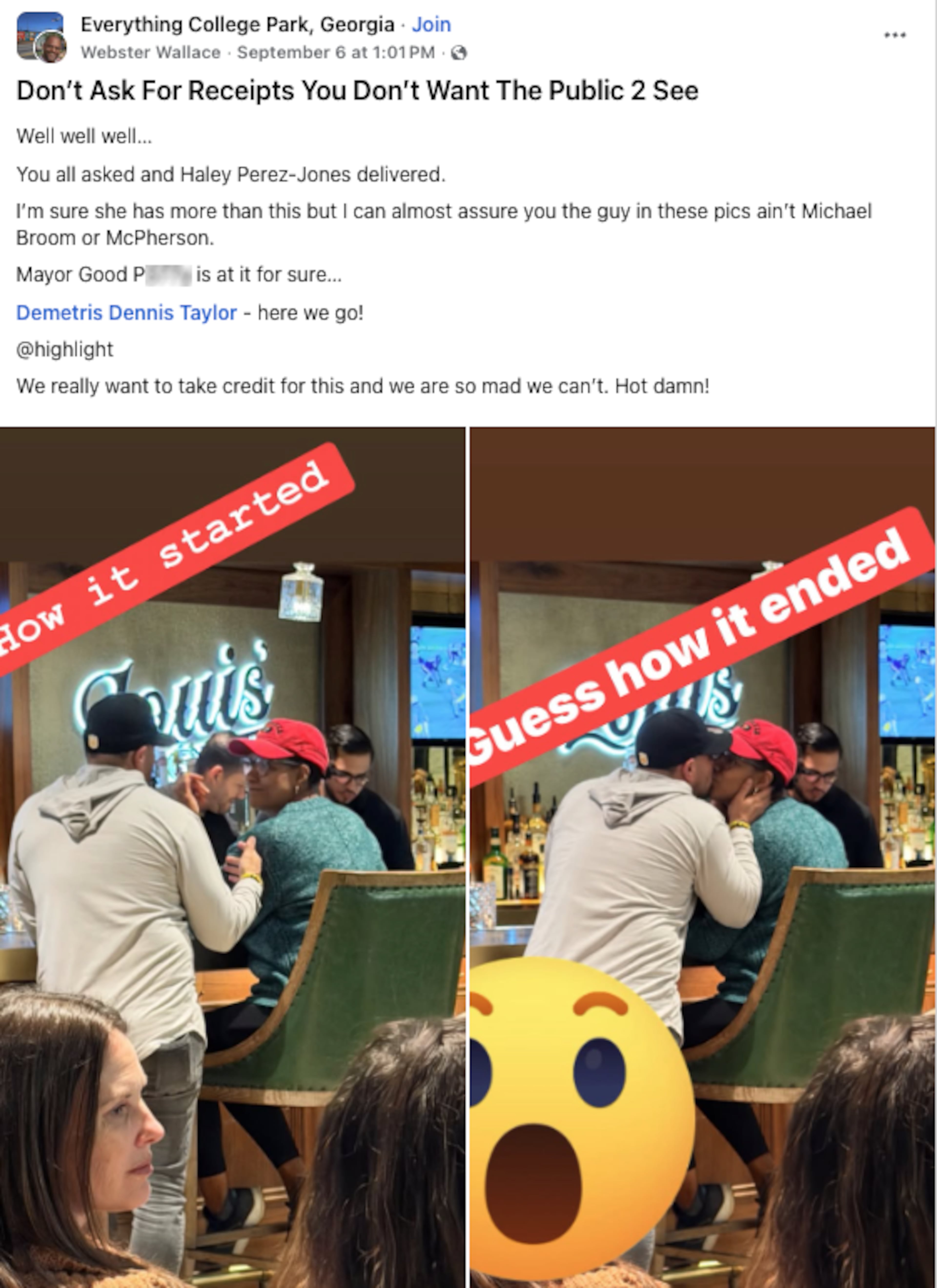 This Facebook post shows, at left, a photo the mayor says appears to be authentic beside an image she says is a digital fake.