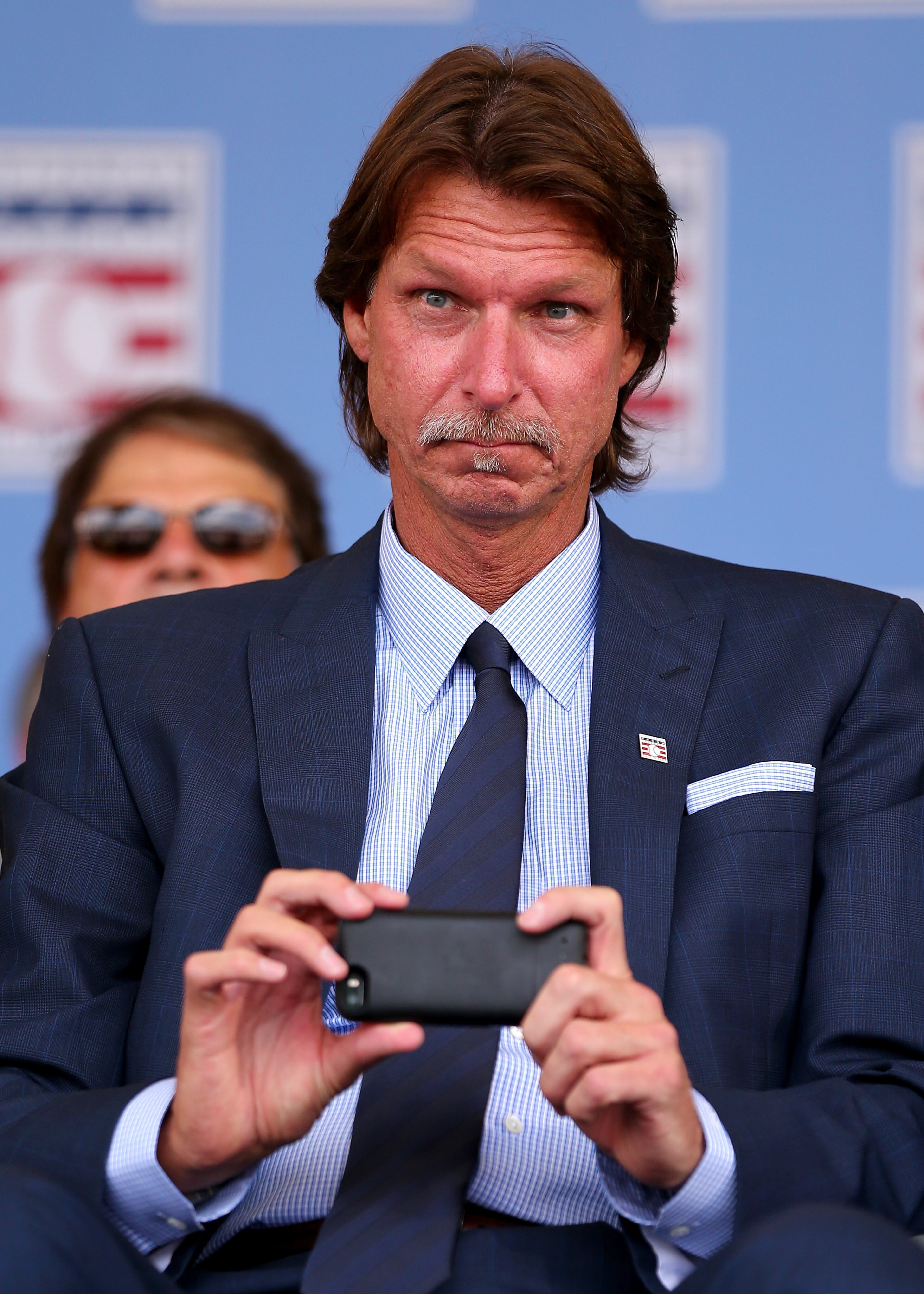 COOPERSTOWN, NY - JULY 26: Randy Johnson takes a picture during the Hall of Fame Induction Ceremony at National Baseball Hall of Fame on July 26, 2015 in Cooperstown, New York. Johnson was inducted with Pedro Martinez;Craig Biggio and John Smoltz (Photo by Elsa/Getty Images)