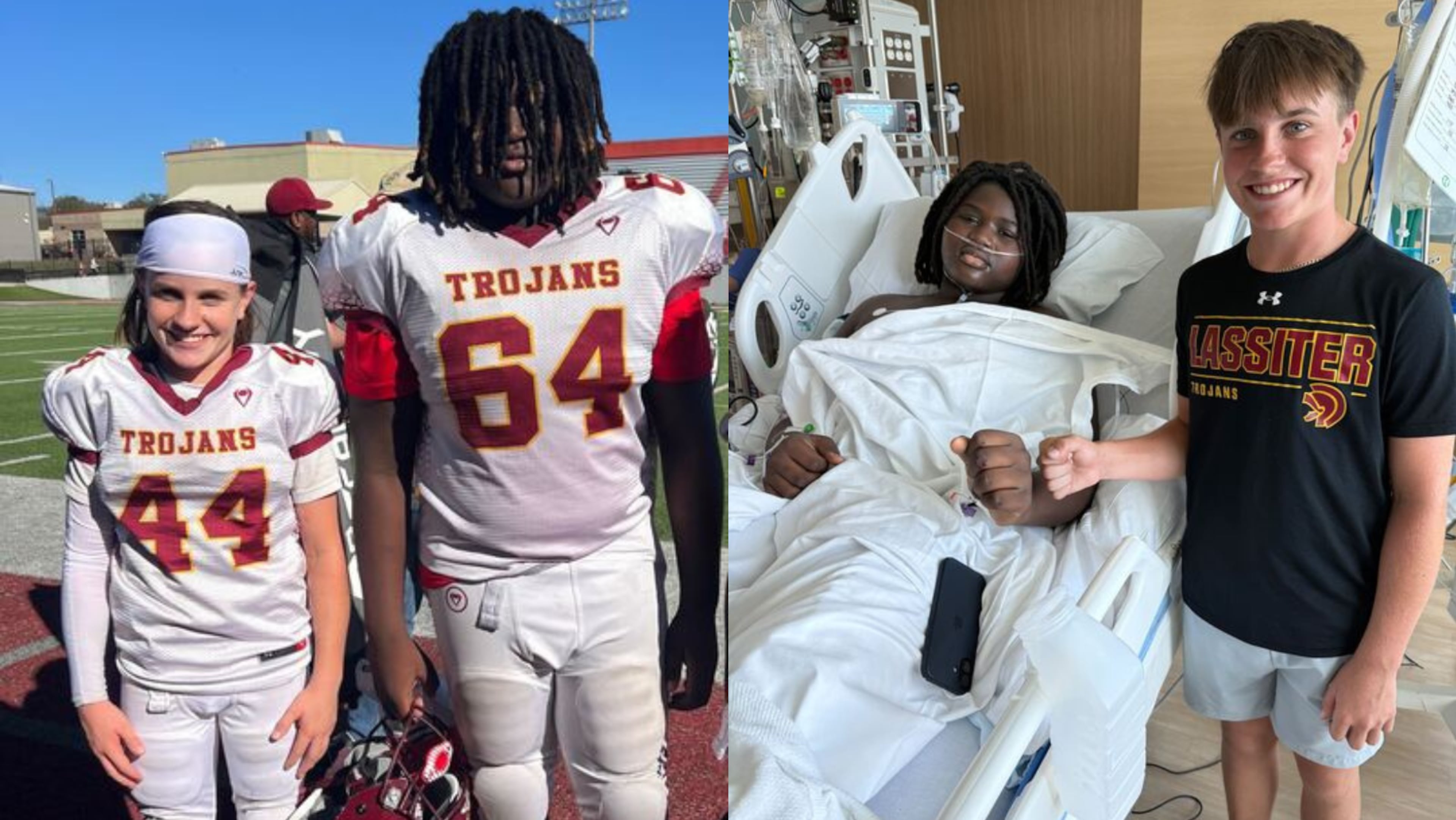 Preston Veal, who stands just over 6 feet tall at 12 years old, spent nearly a month at Children’s Healthcare of Atlanta at Scottish Rite after being hit by a van. His friend and teammate, Bennett Wagers, who is 5-foot-2, came to visit him at least once. (Courtesy photo)