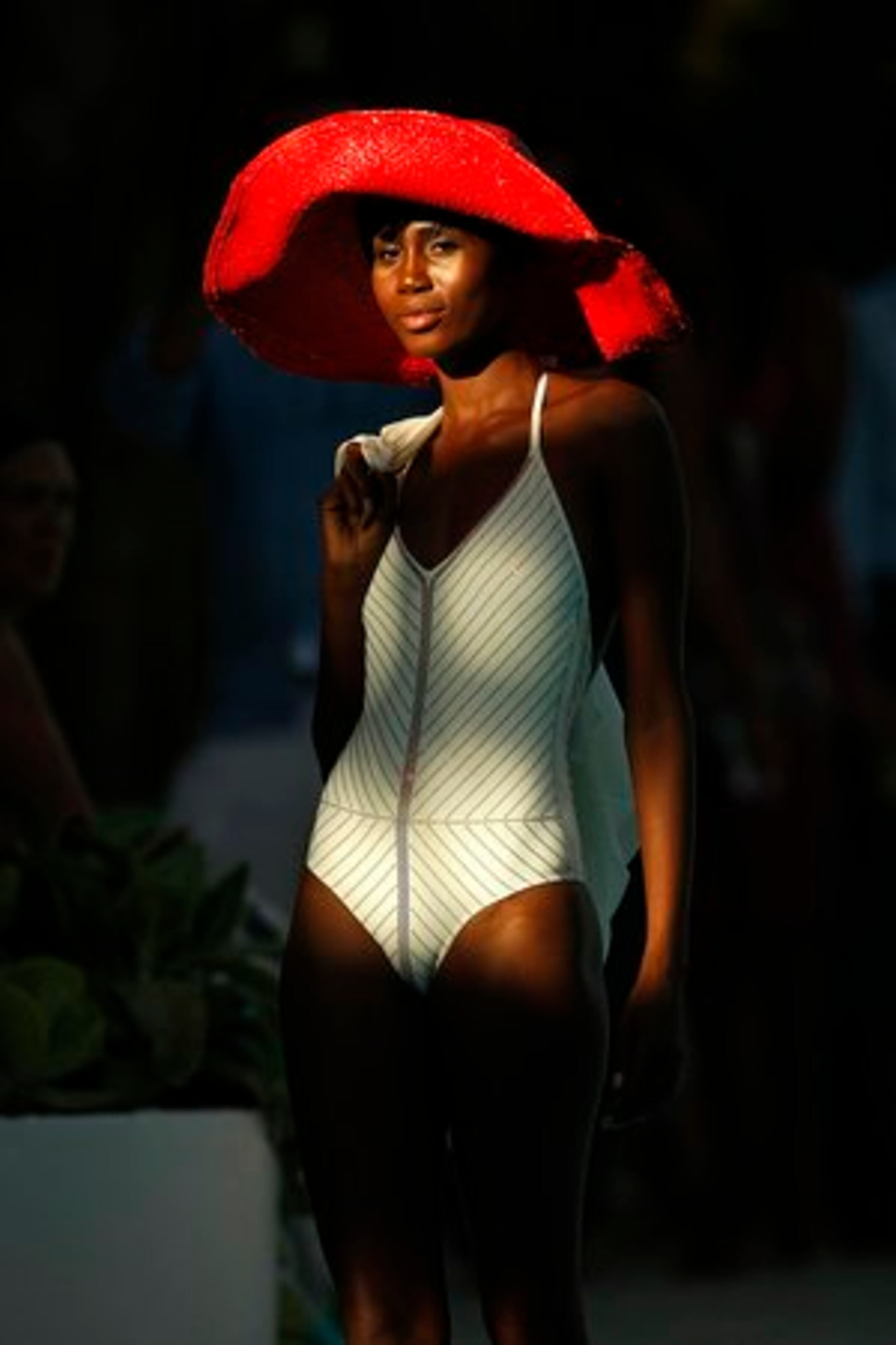 Striped halter-style maillot