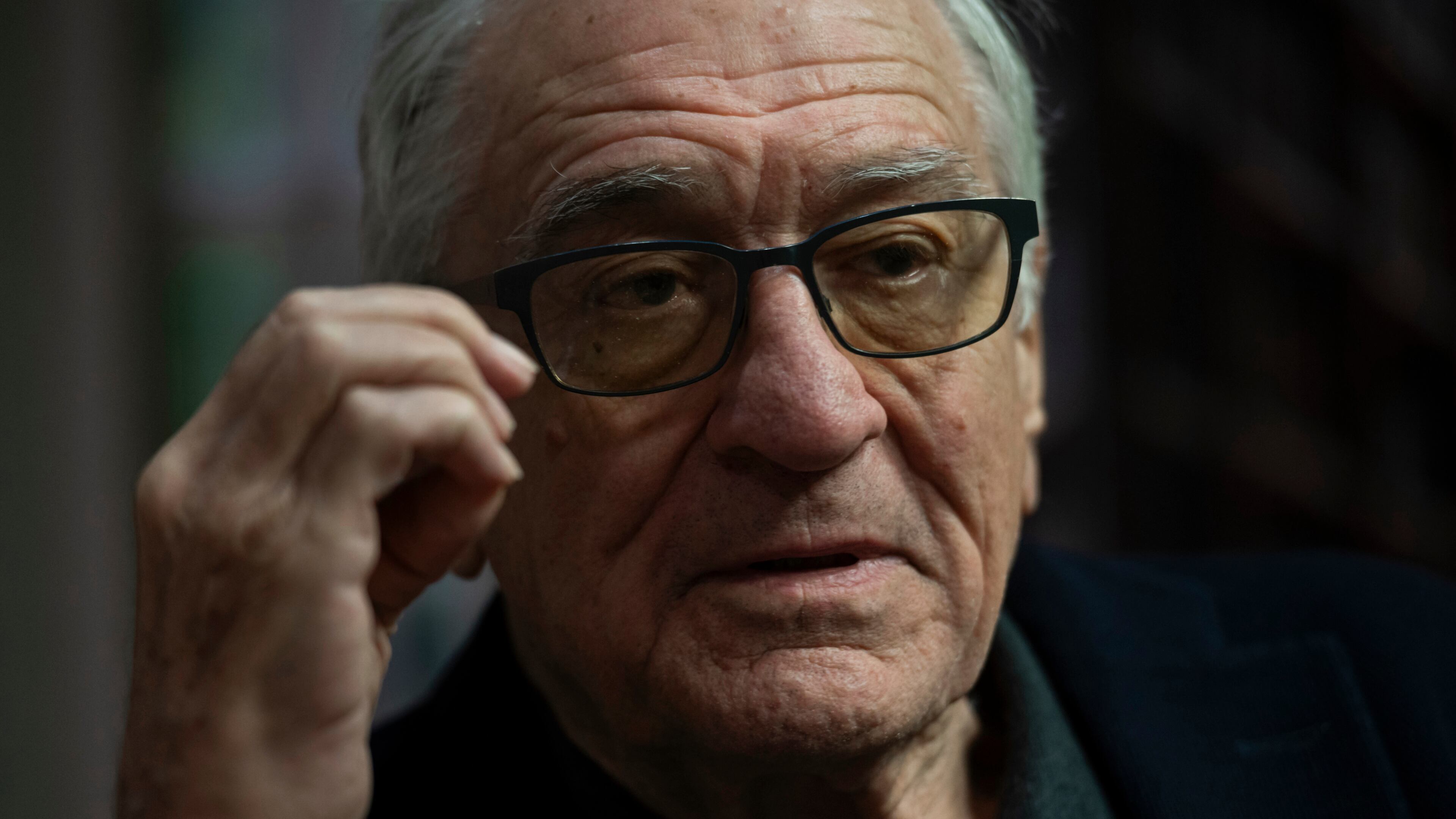 Actor Robert De Niro speaks with a reporter during a rebuttal to President Donald Trump's State of the Union hosted by Defiance.org, the Portland Frog Brigade, and COURIER, at the National Press Club, in Washington, Tuesday, Feb. 24, 2026. (AP Photo/Cliff Owen)