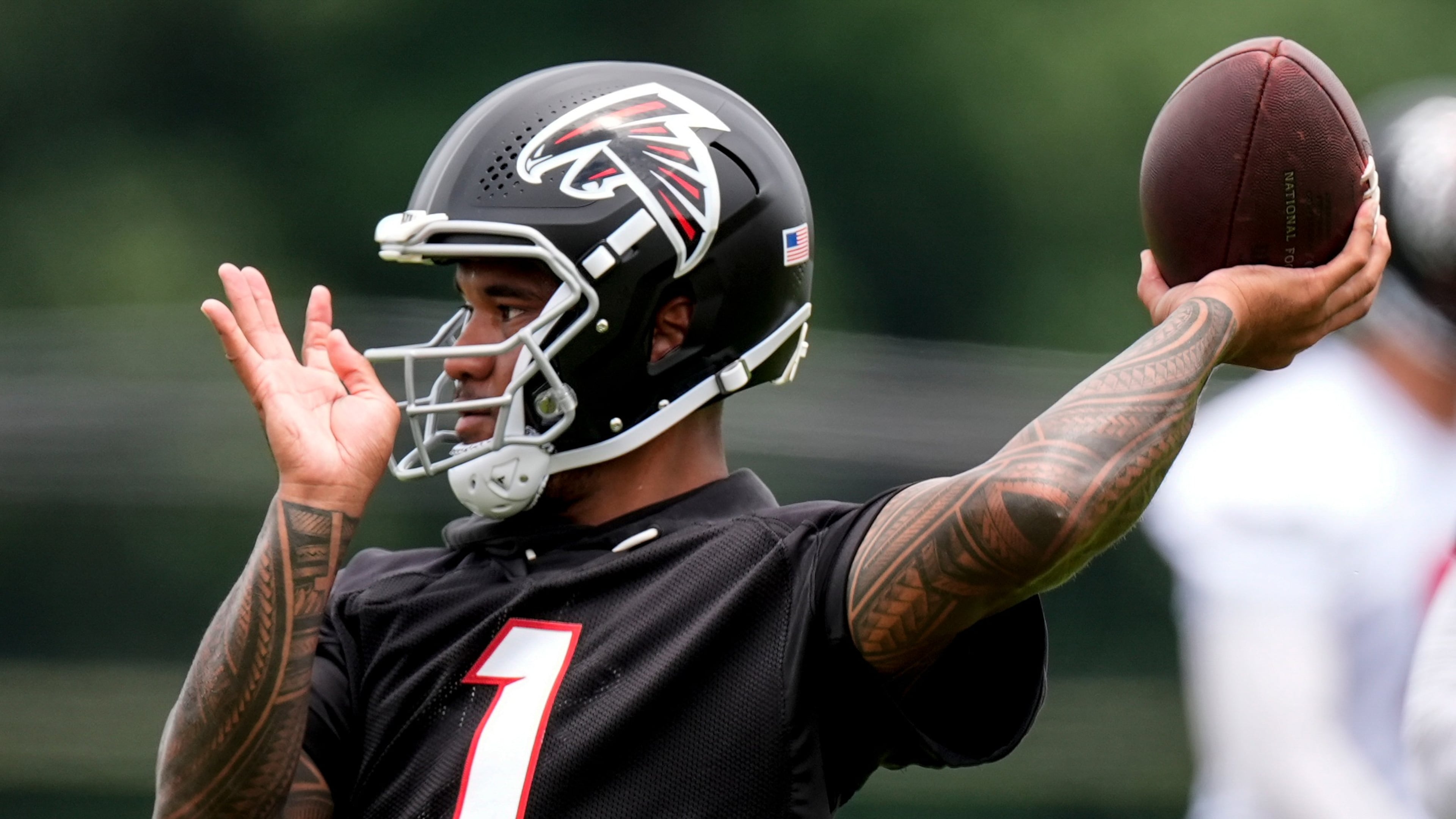 Atlanta Falcons' Tua Tagovailoa works out during NFL football practice, Monday, June 8, 2026, in Flowery Branch, Ga. (Mike Stewart/AP)