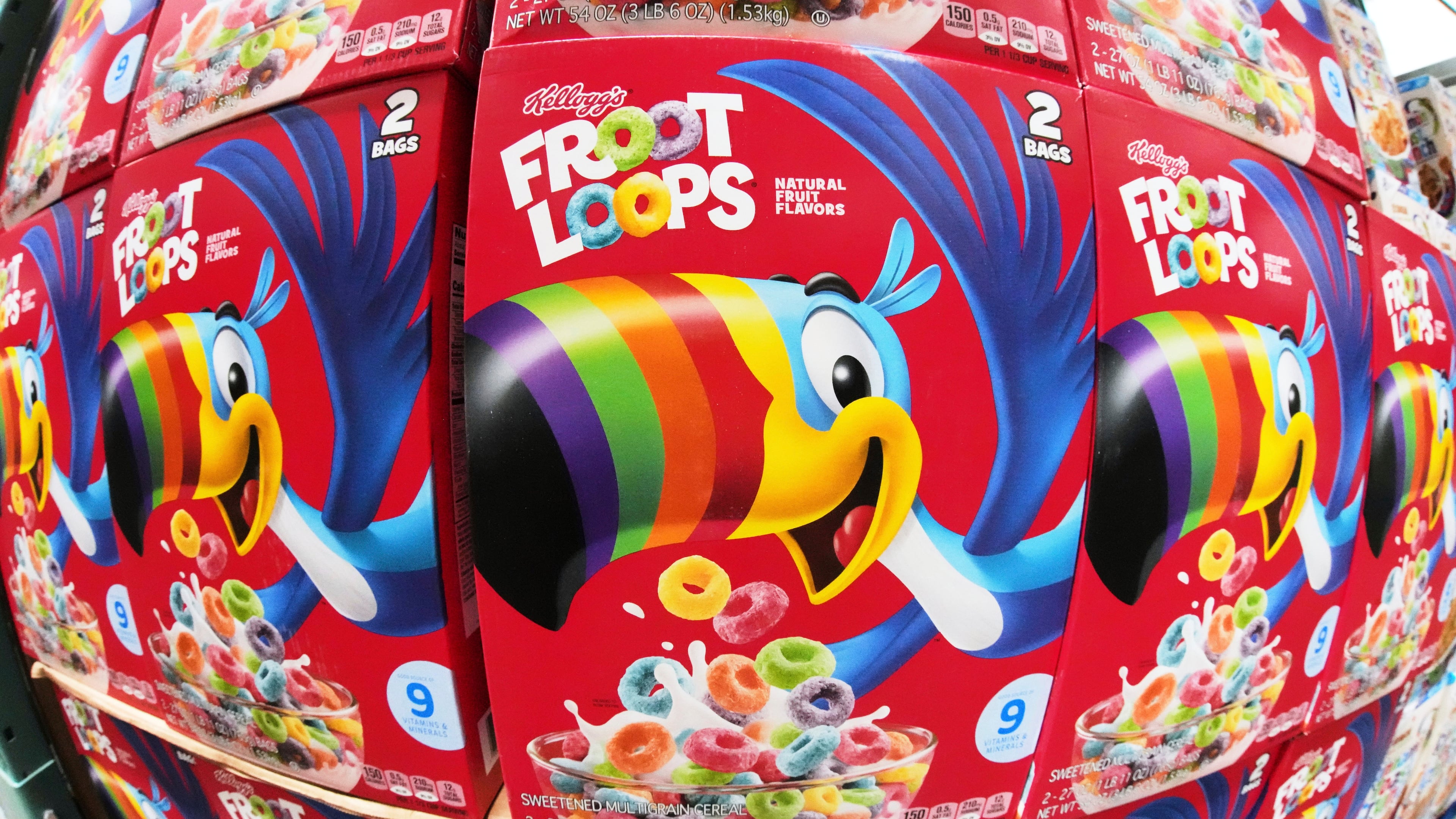 FILE - Kellogg's Froot Loops are displayed in a Costco in Pittsburgh, July 14, 2025. (AP Photo/Gene J. Puskar, File)