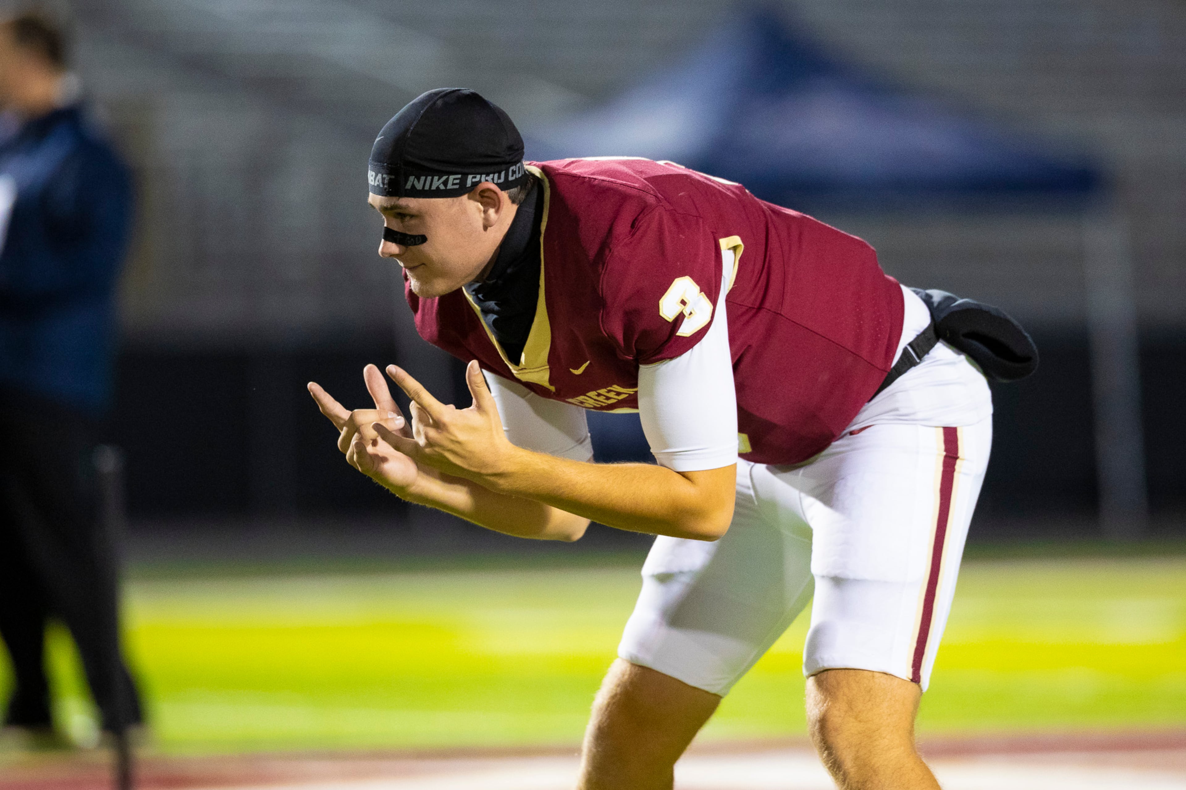 Mill Creek quarterback Cohen Lawson (3) during warmups against Colquitt at Mill Creek Community Stadium, Friday, Nov. 14, 2025, in Hoschton, Ga. (Oscar Guevara Saenz for the AJC)