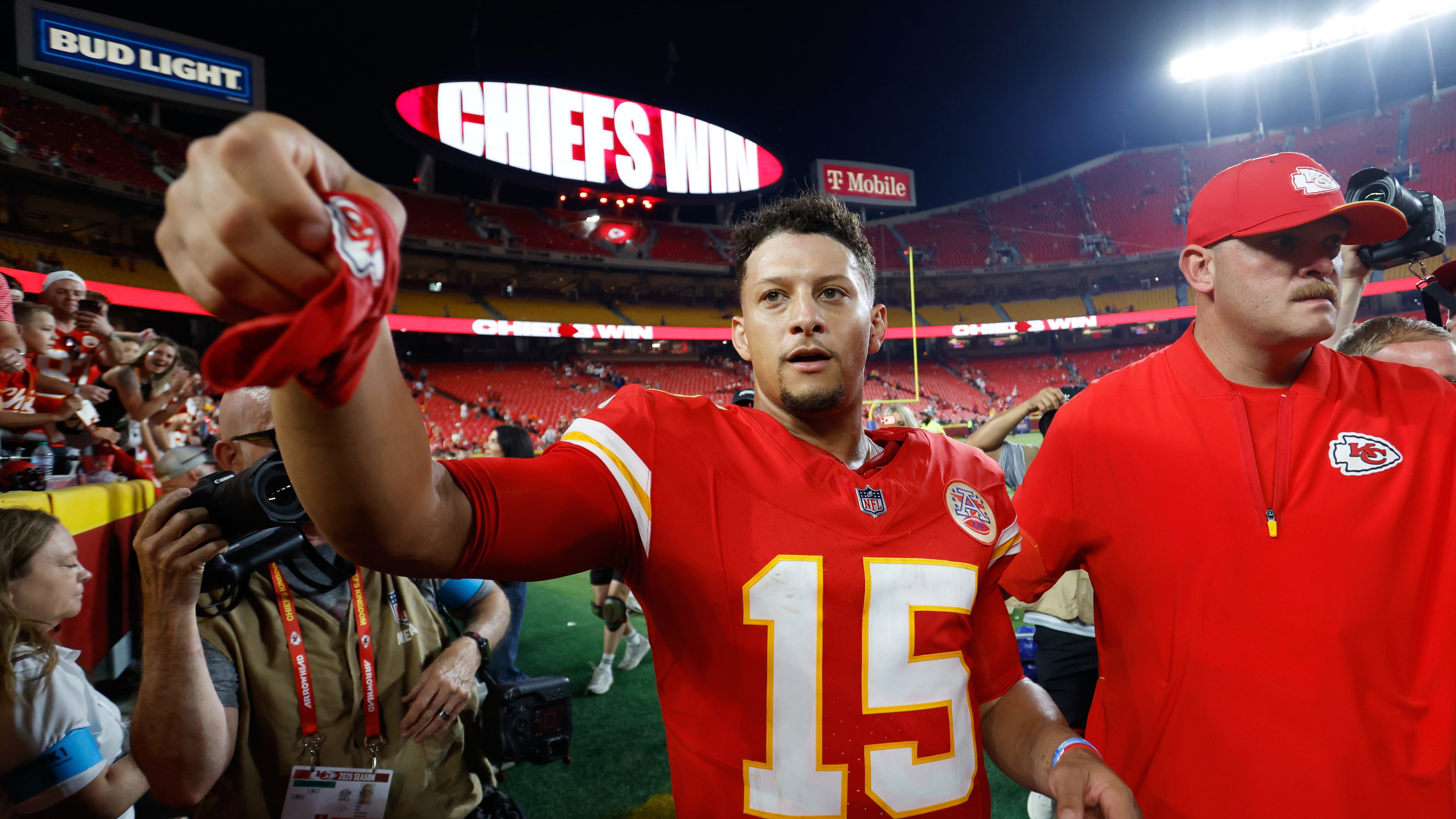 Kansas City Chiefs quarterback Patrick Mahomes leaves the field following an NFL football game against the Denver Broncos, Monday, Sept. 14, 2026, in Kansas City, Mo. (AP Photo/Colin E. Braley)