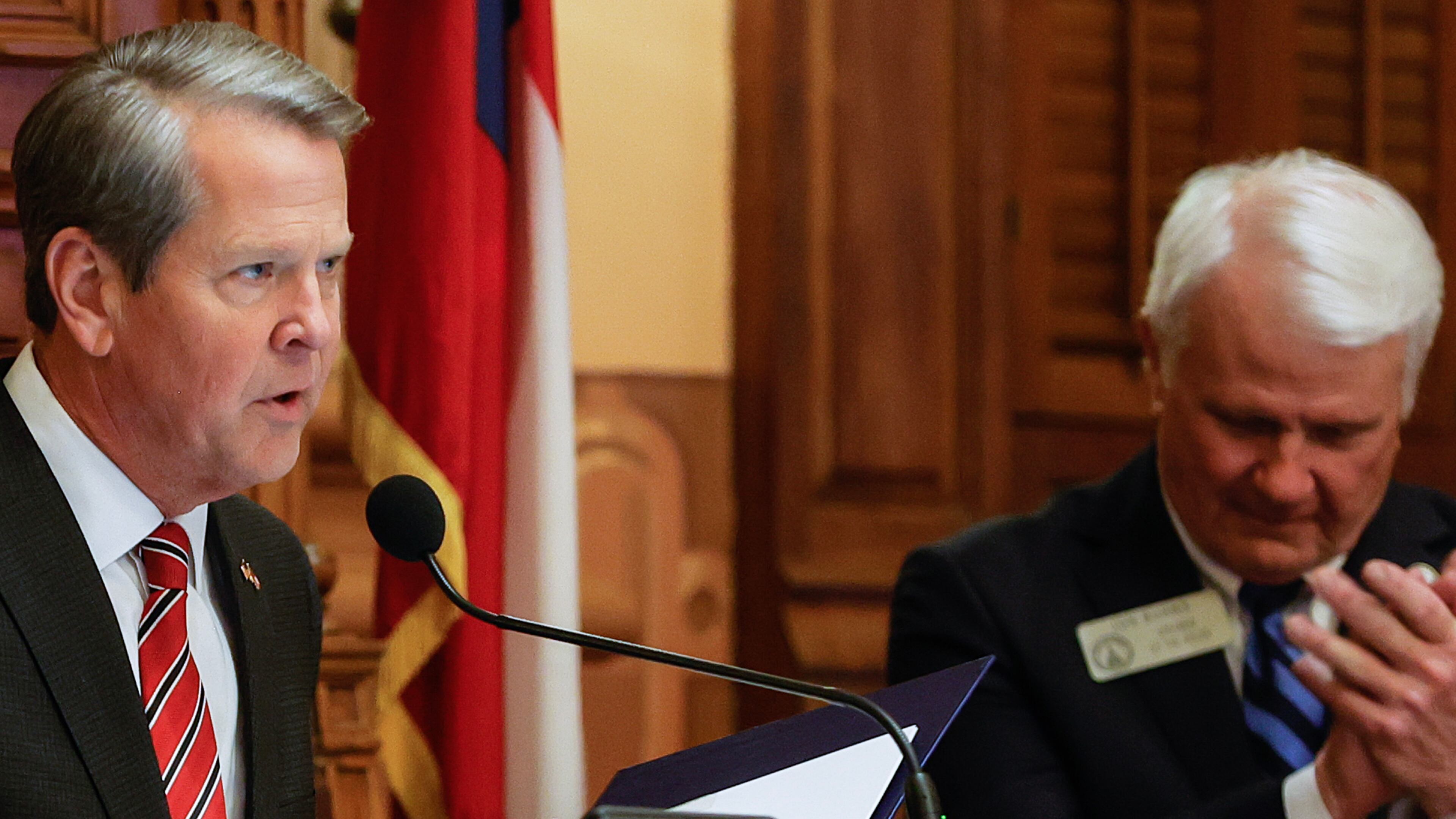 Gov. Brian Kemp speaks on Sine Die, the last day of the General Assembly at the Georgia State Capitol in Atlanta on Wednesday, March 29, 2023. (Natrice Miller/ natrice.miller@ajc.com)