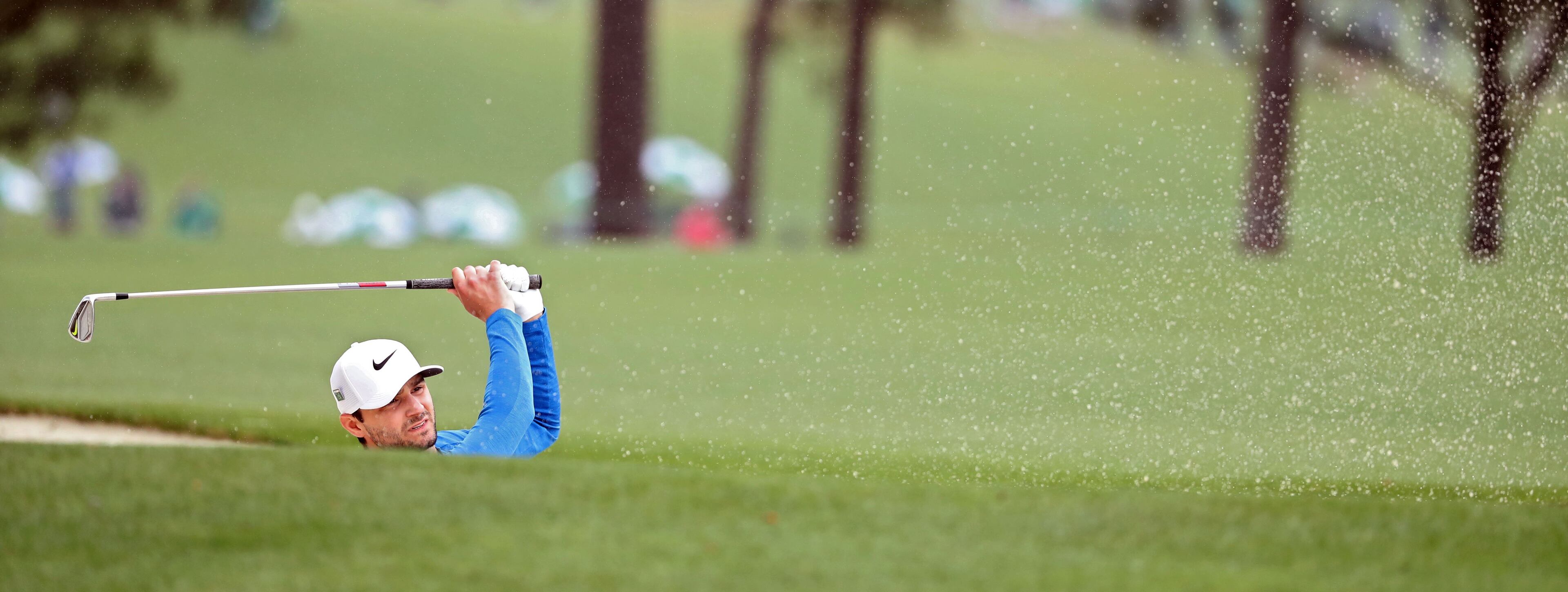 April 7, 2018 - Augusta, Ga: Kyle Stanley hits out of the fairway bunker on one during the third round of the Masters Tournament Saturday, April 7, 2018, at Augusta National Golf Club. PHOTO / JASON GETZ
