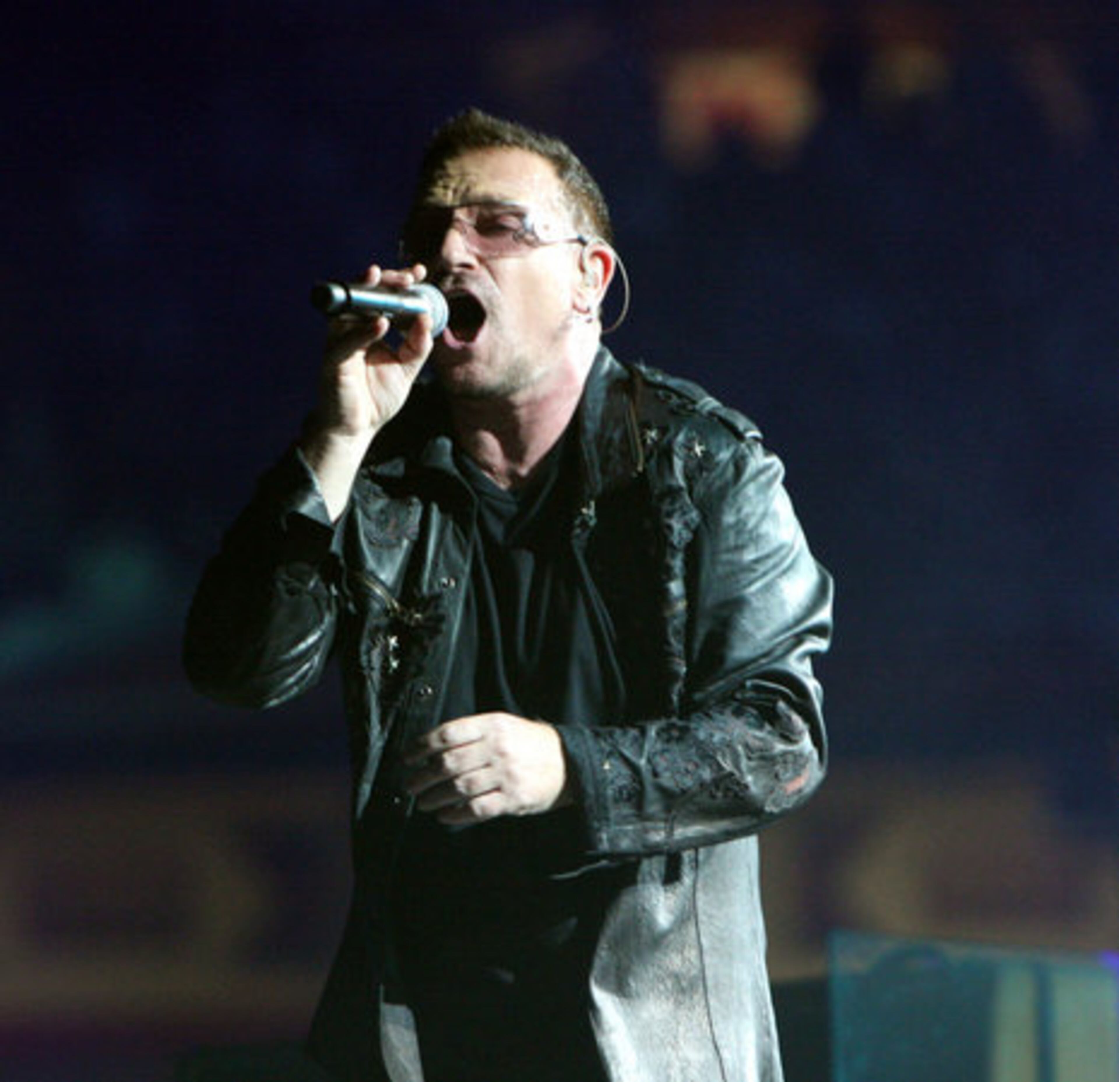 If you're wondering, lead singer Bono took off his sunglasses just after, "Beautiful Day," four songs into the show on Tuesday night.