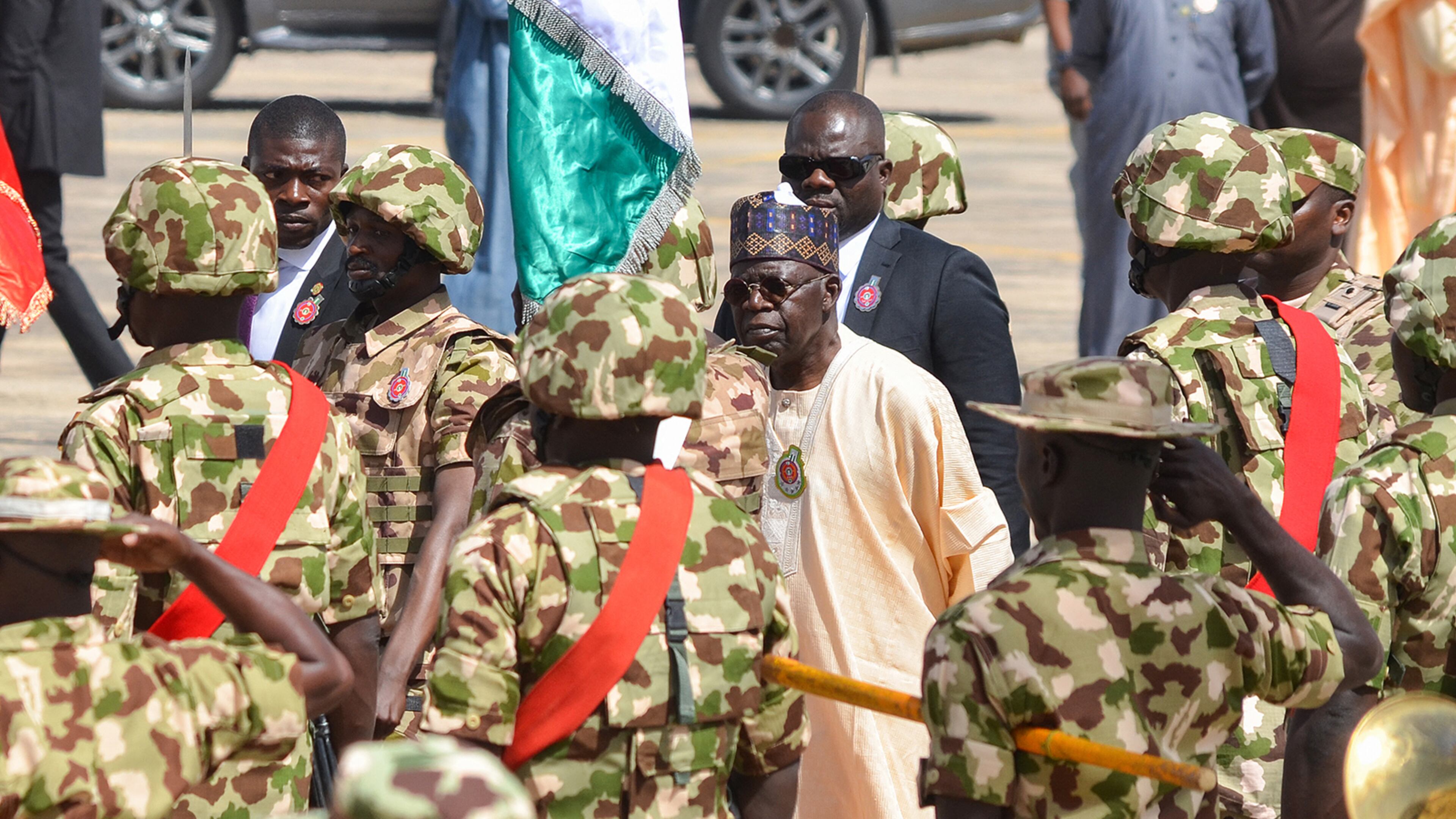 Nigerian President Bola Tinubu (center) arrives at the Airforce Base in Maiduguri on Dec. 11, 2023. Nigeria has been the site of persecution against Christians. (Audu Marte/AFP via Getty Images/TNS)