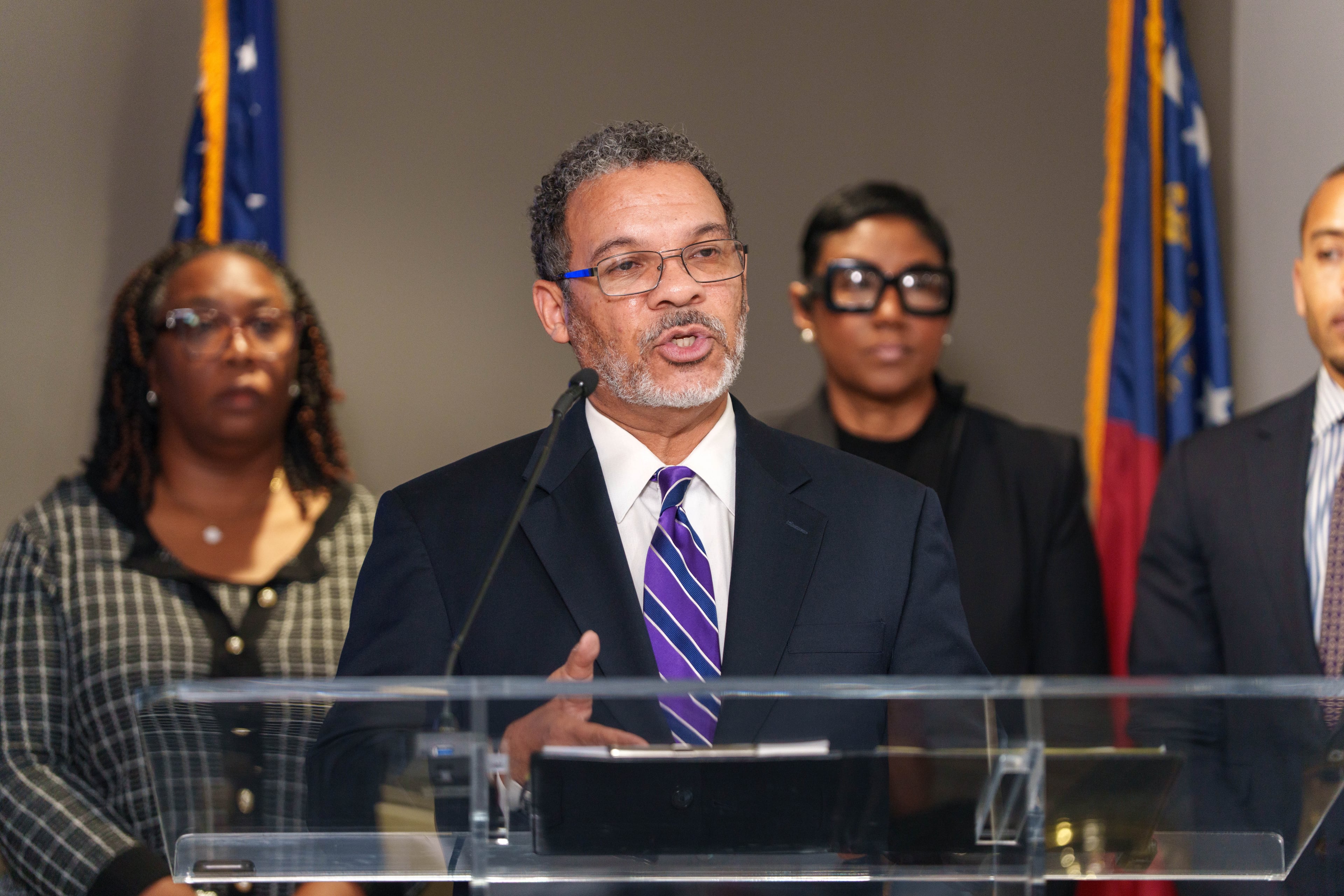 DeKalb County Attorney Terry Phillips speaks on Thursday, Oct. 1, 2026, about the county's legal action against limited liability companies associated with film studio founder Ryan Millsap.(Ben Hendren for the AJC)