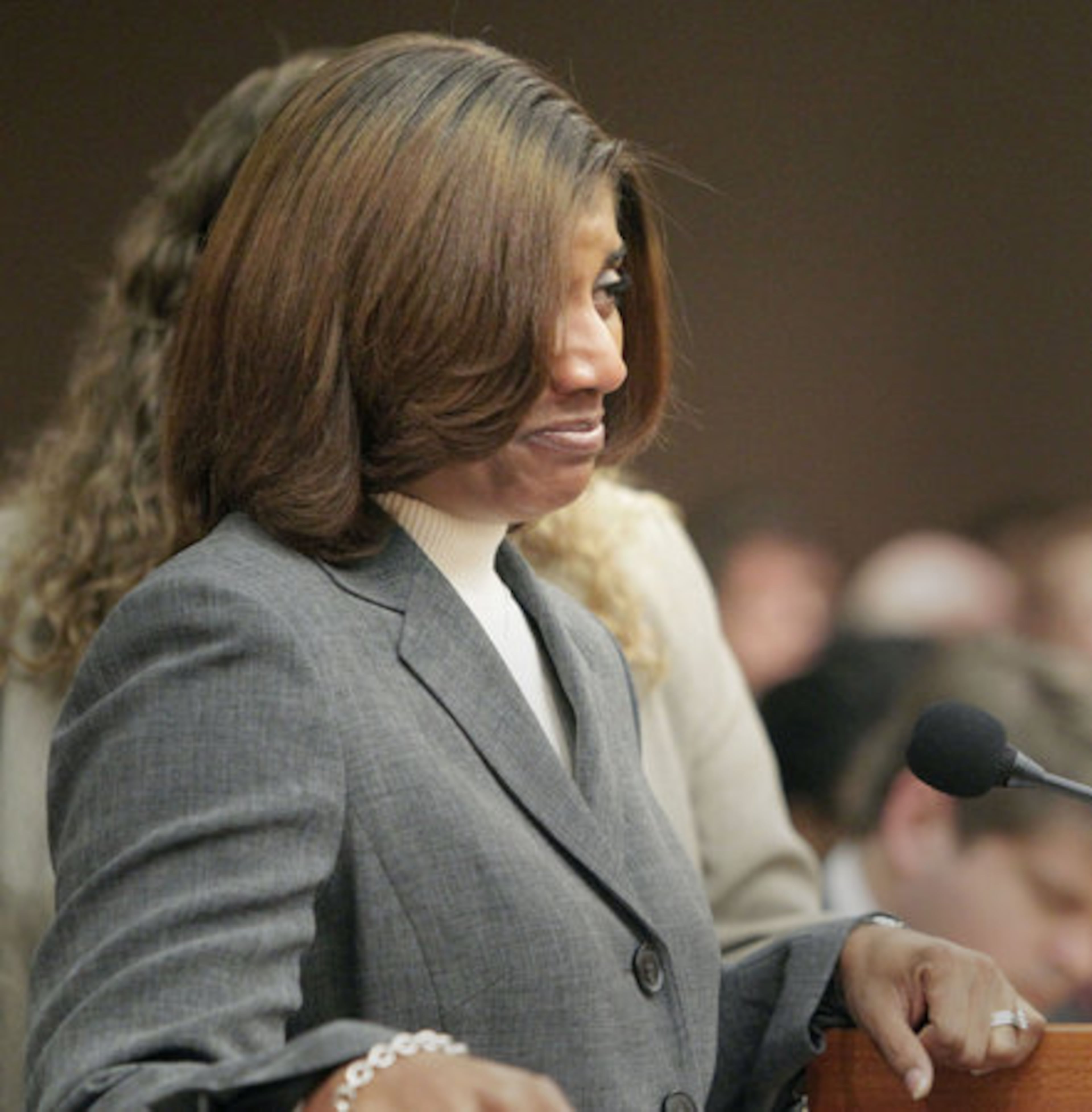 Tracie Johnson makes her statement to the court. Johnson was severely injured in the crash, suffering broken legs, a broken hip and collarbone and damage to her spleen and liver. Her daughter, Morgan Johnson, 6, was killed in the crash.