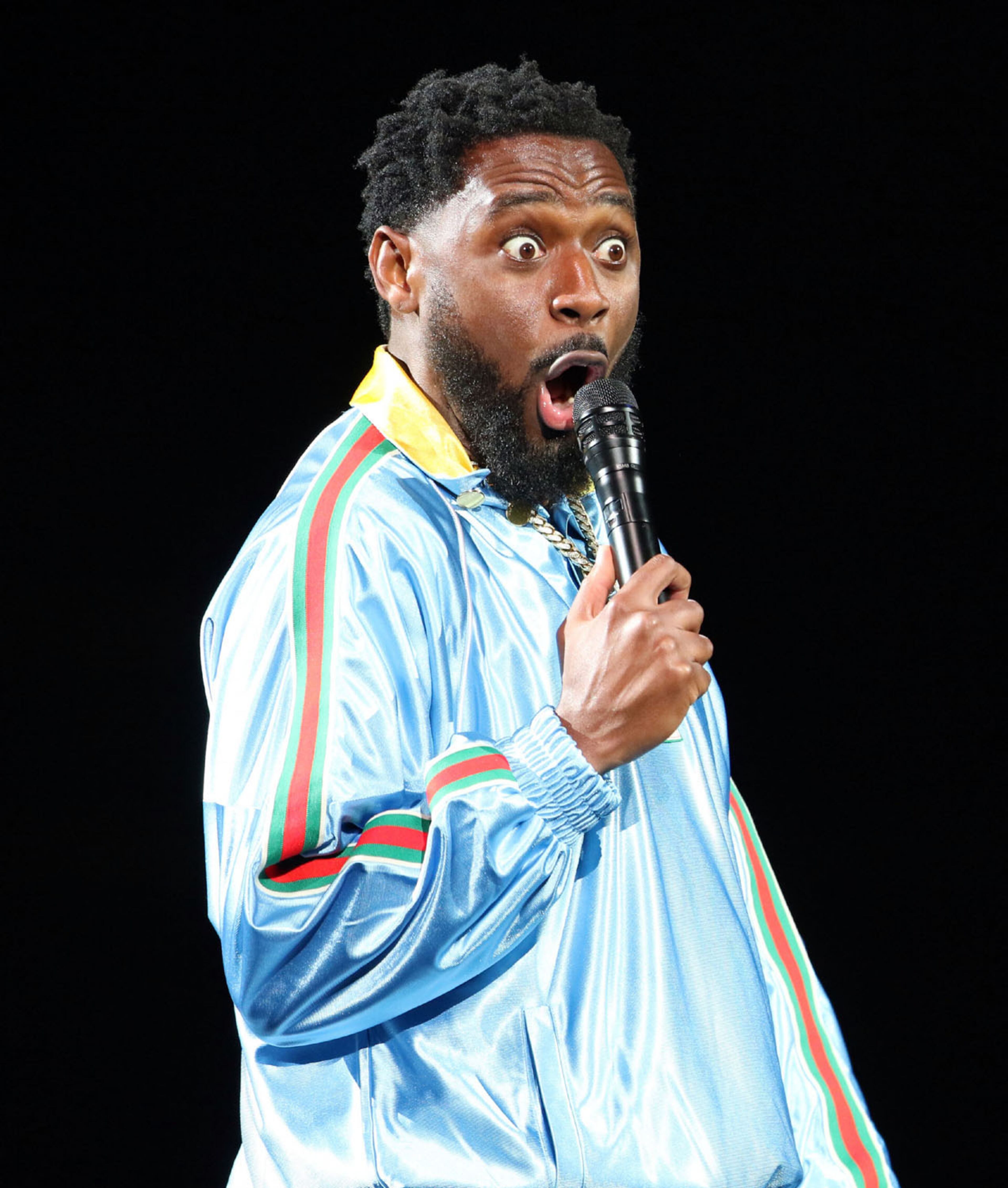 Kountry Wayne performs at The "In Real Life Comedy Tour", the first of four sold-out shows (two nights), in a socially distanced and limited seating setup at State Farm Arena on Friday night, May 7, 2021. The show also featured Mike Epps, Karlous Miller, DC Young Fly, Lavell Crawford and Henry Welch. (Photo: Robb Cohen for The Atlanta Journal-Constitution)